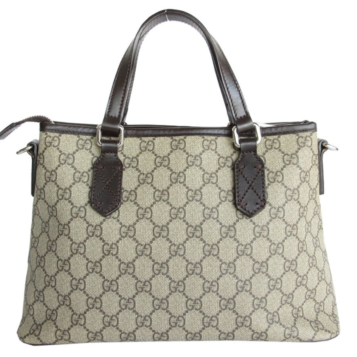 Gucci Handbag Shoulder Bag Gg Supreme Leather Beige Brown Silver