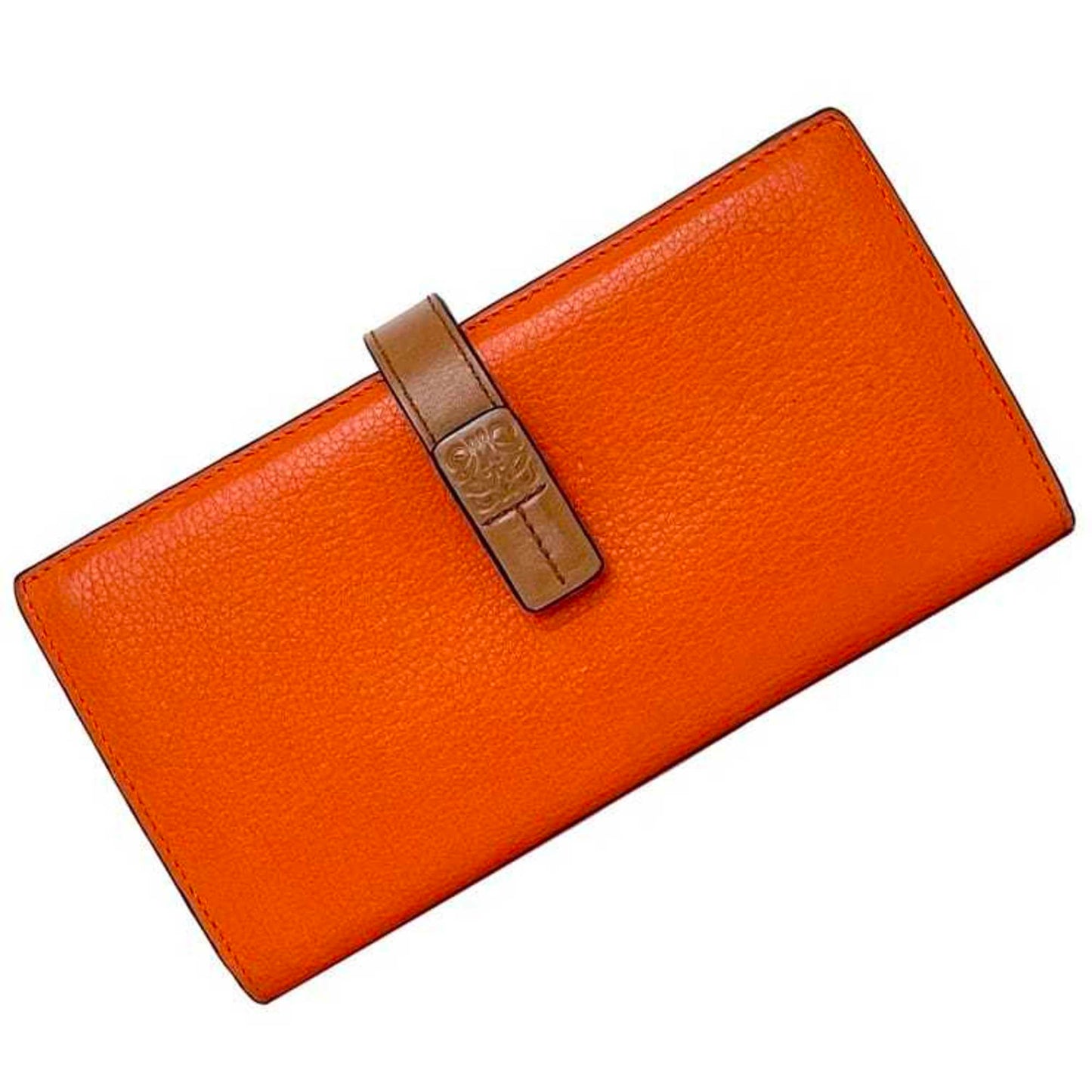 Loewe Bi-Fold Long Wallet Vertical Large F-21349 Orange Brown Anagram C660S40X01 Leather 061852