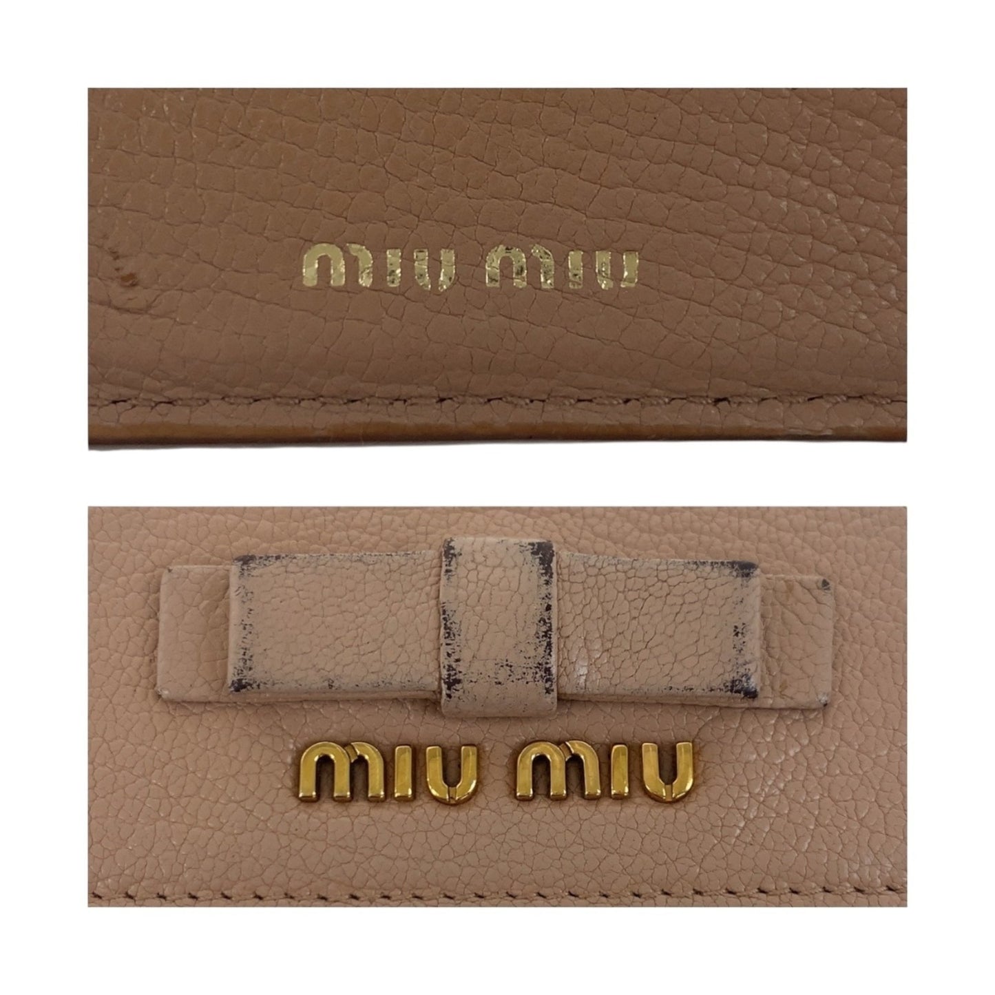 Miu Miu Miu Ribbon Pink Gold Hardware Leather Folding Wallet Compact
