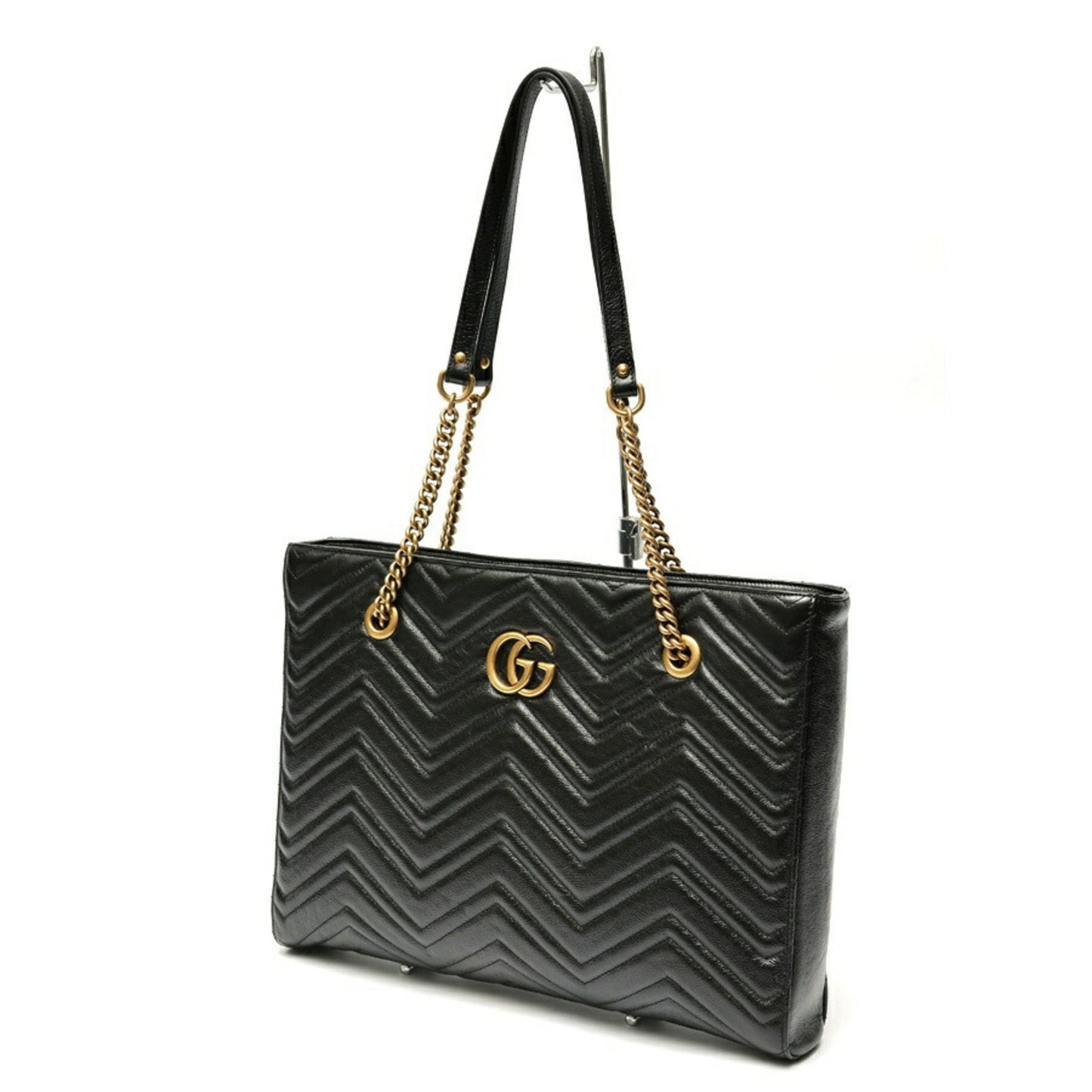 Gucci Gg Marmont Chain Tote Bag 524578 Leather Black E-158644