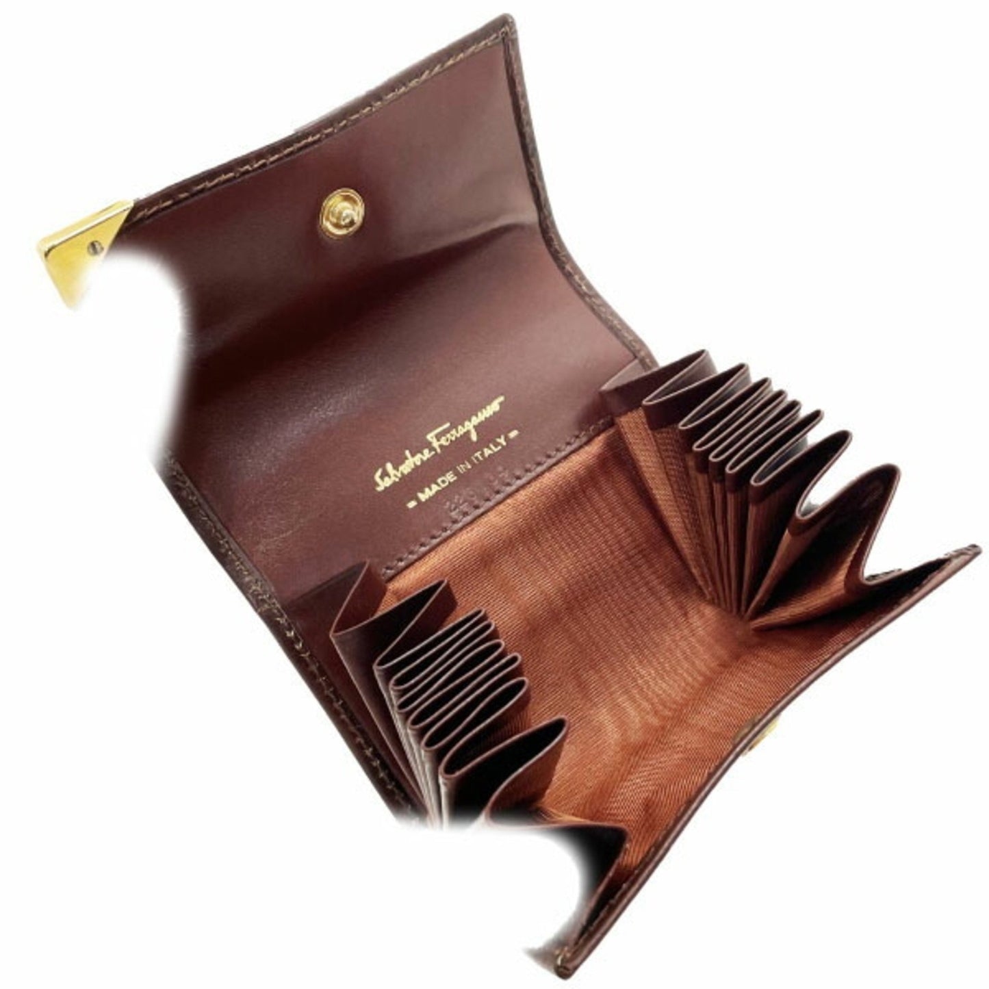 Salvatore Ferragamo Coin Purse F Leather Brown 22 6634 Ss-13181