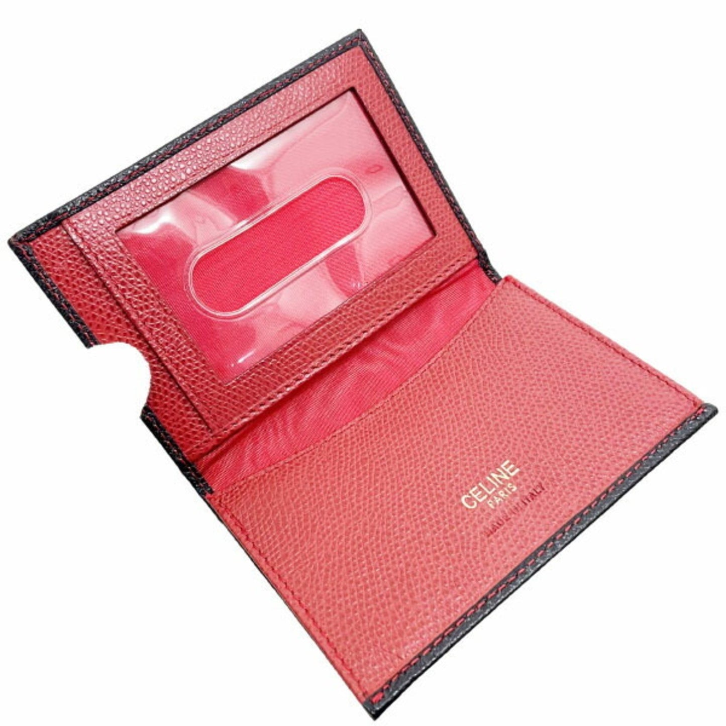 Celine Card Case Business Holder Leather Black Celine Bi-Fold Ic Id Pass Kk-11396