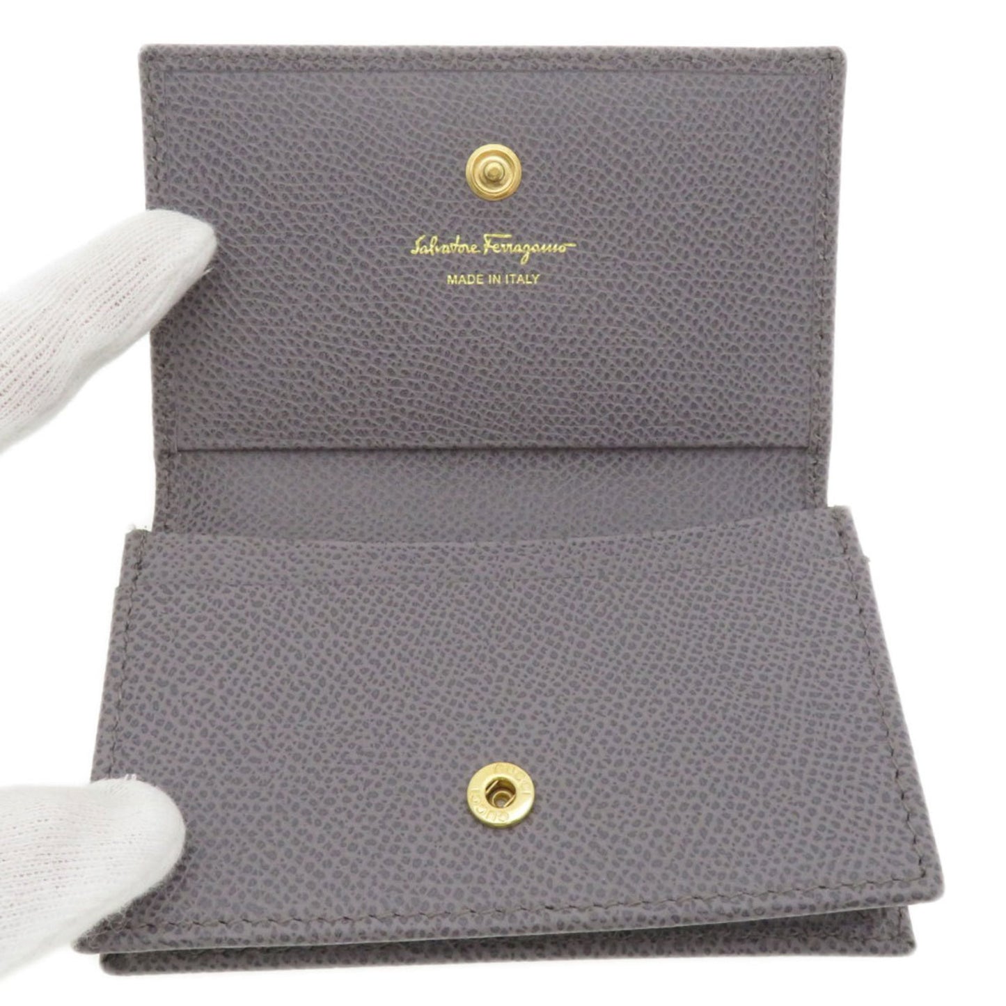Salvatore Ferragamo Gancini Business Card Holder Case Calf Leather