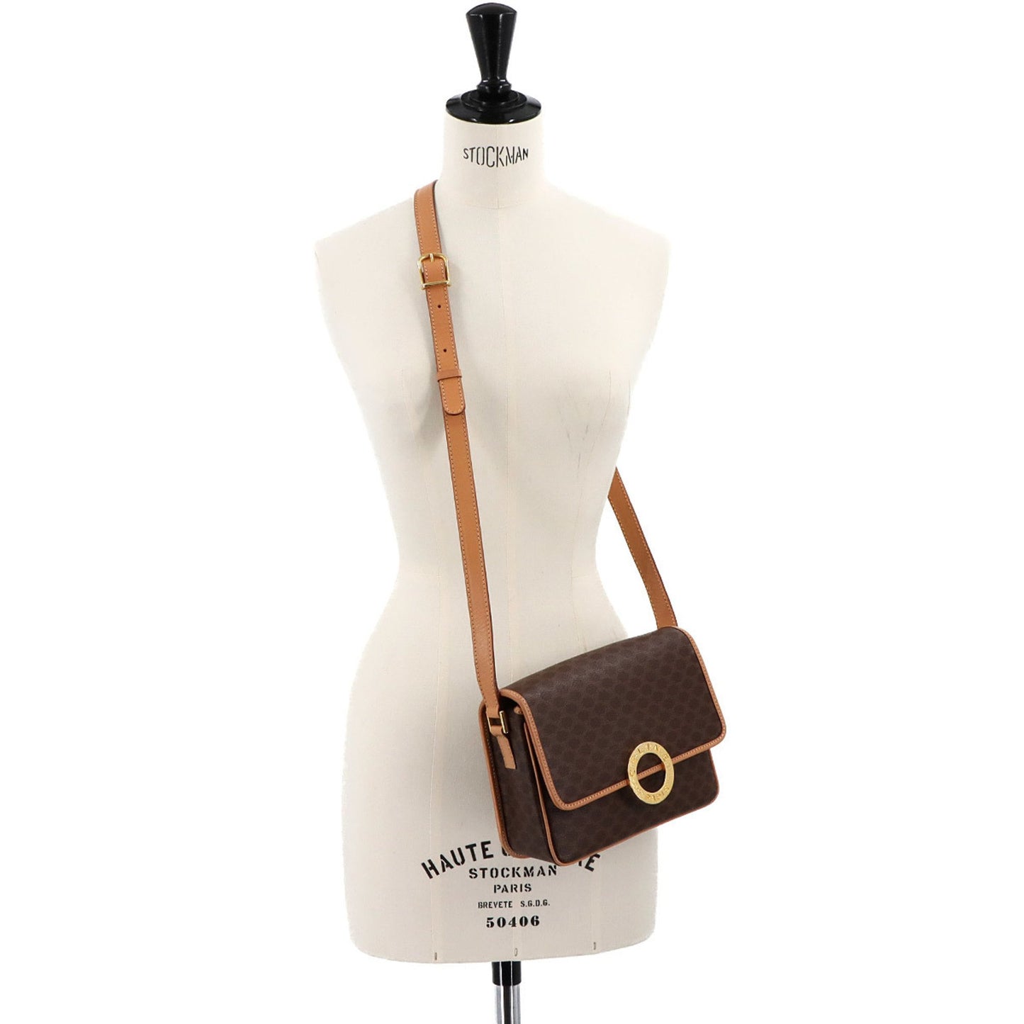 Celine Macadam Shoulder Bag In Brown Leather