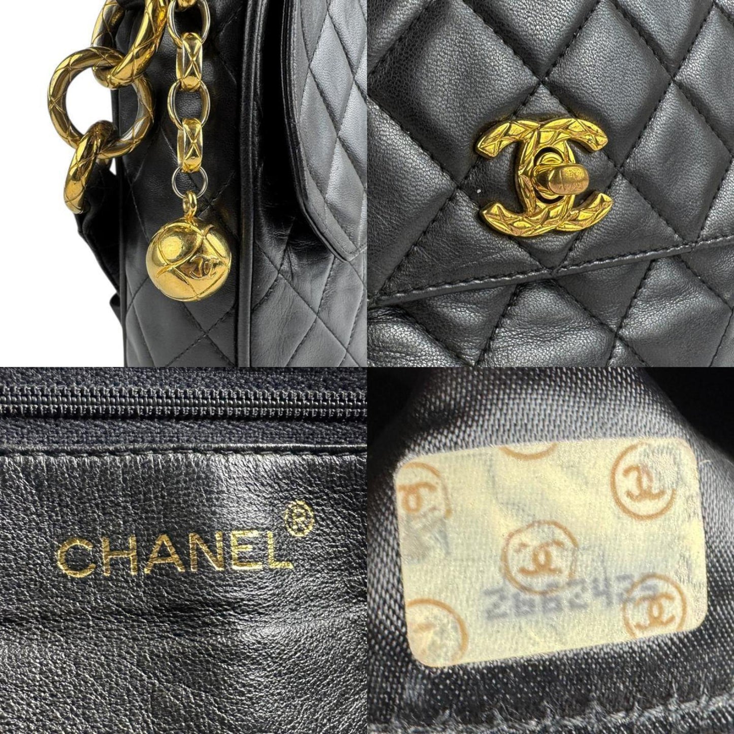 Chanel Shoulder Bag Leather Black Gold