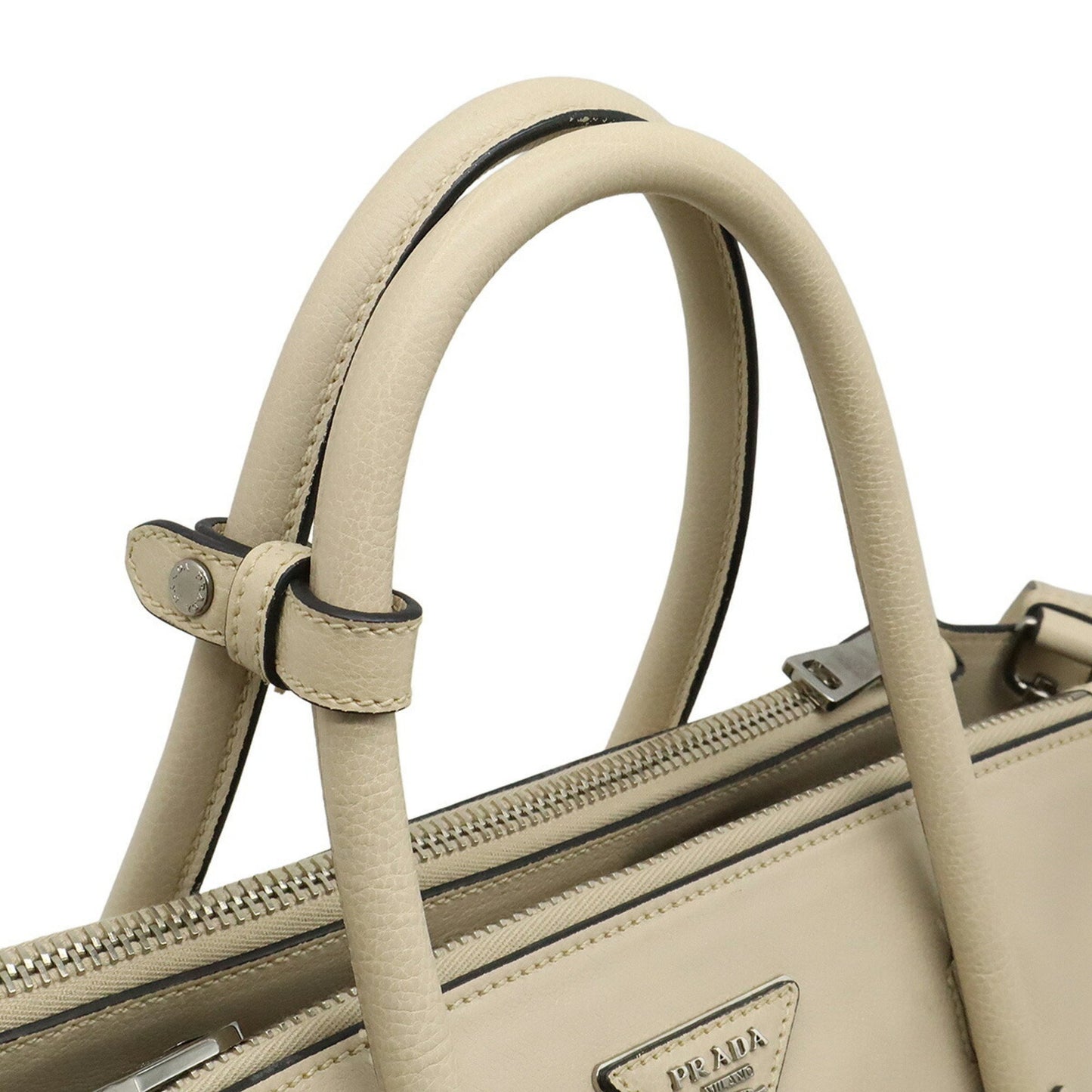 Prada Prada Triangle Handbag Tote Bag Shoulder Leather Light Beige Bn2619