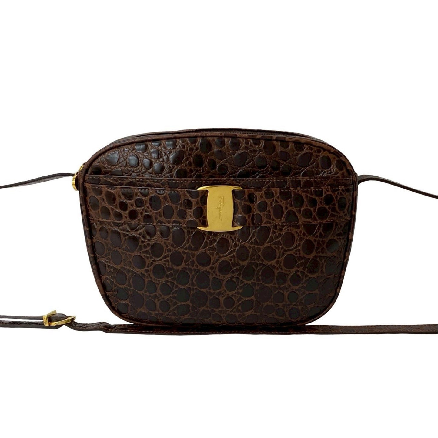 Salvatore Ferragamo Vara Shoulder Bag/Pouch With Crocodile-Embossed Leather Hardware