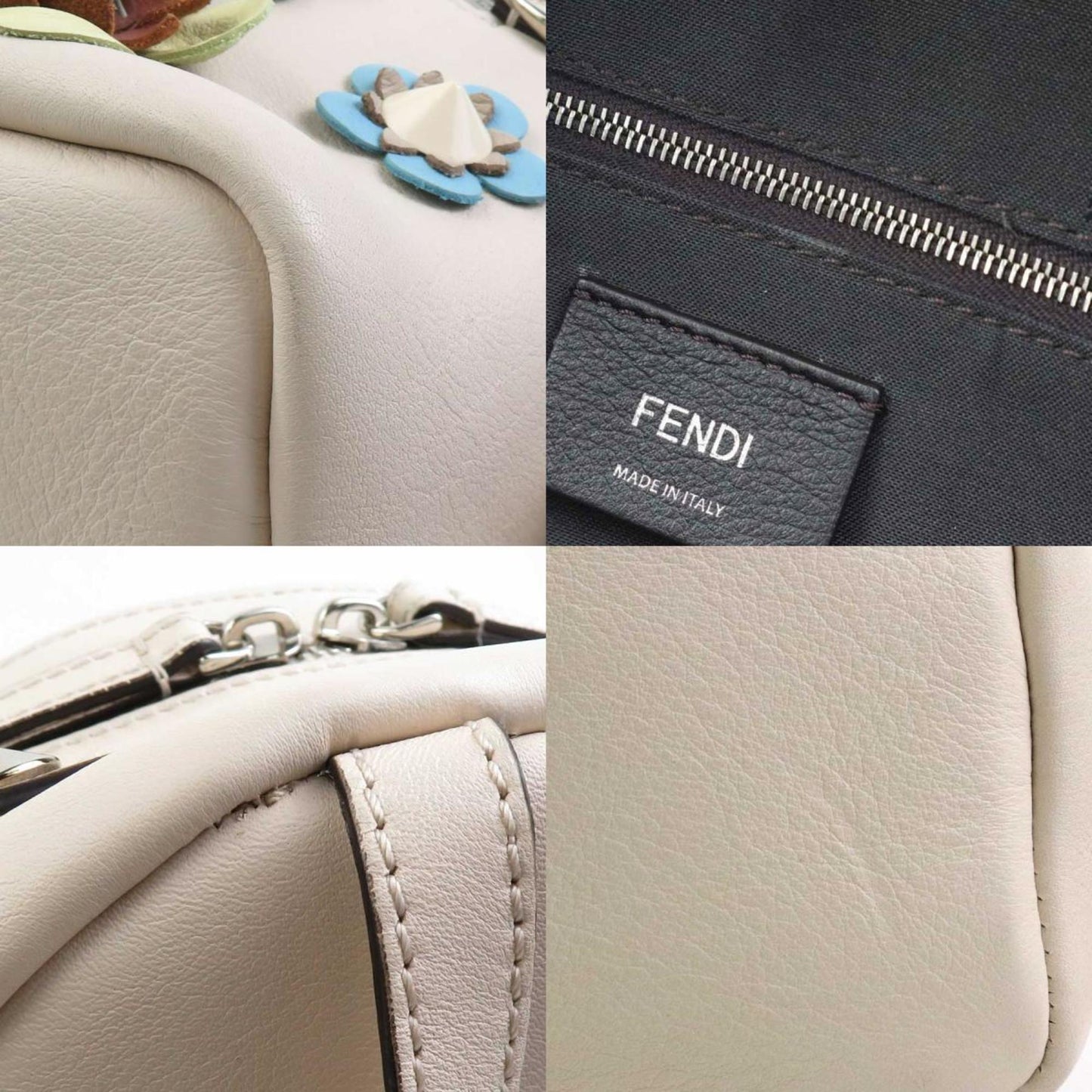 Fendi Backpack Leather Light Beige Multicolor Silver