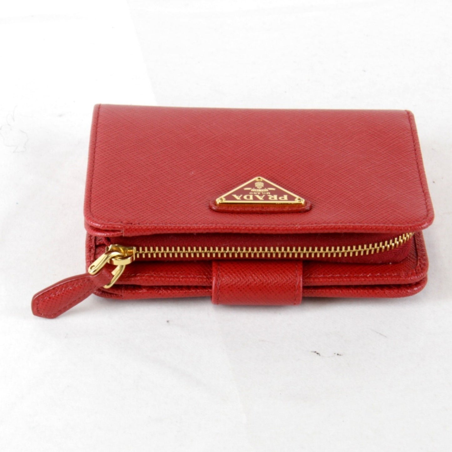 Prada Saffiano Iml018 Bi-Fold Wallet Leather Red