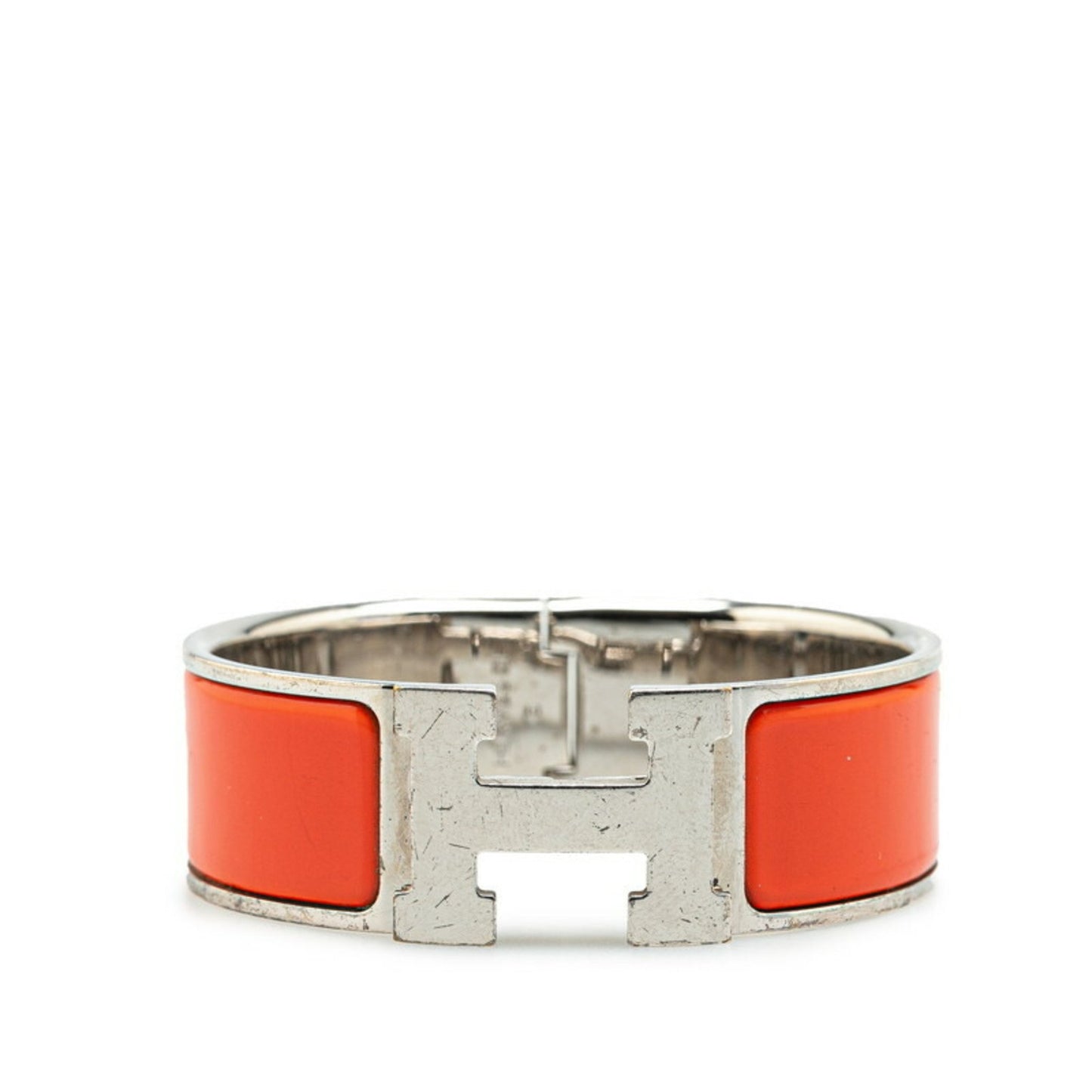 Hermes Click-Clack H Gm Bangle Orange Silver Metal