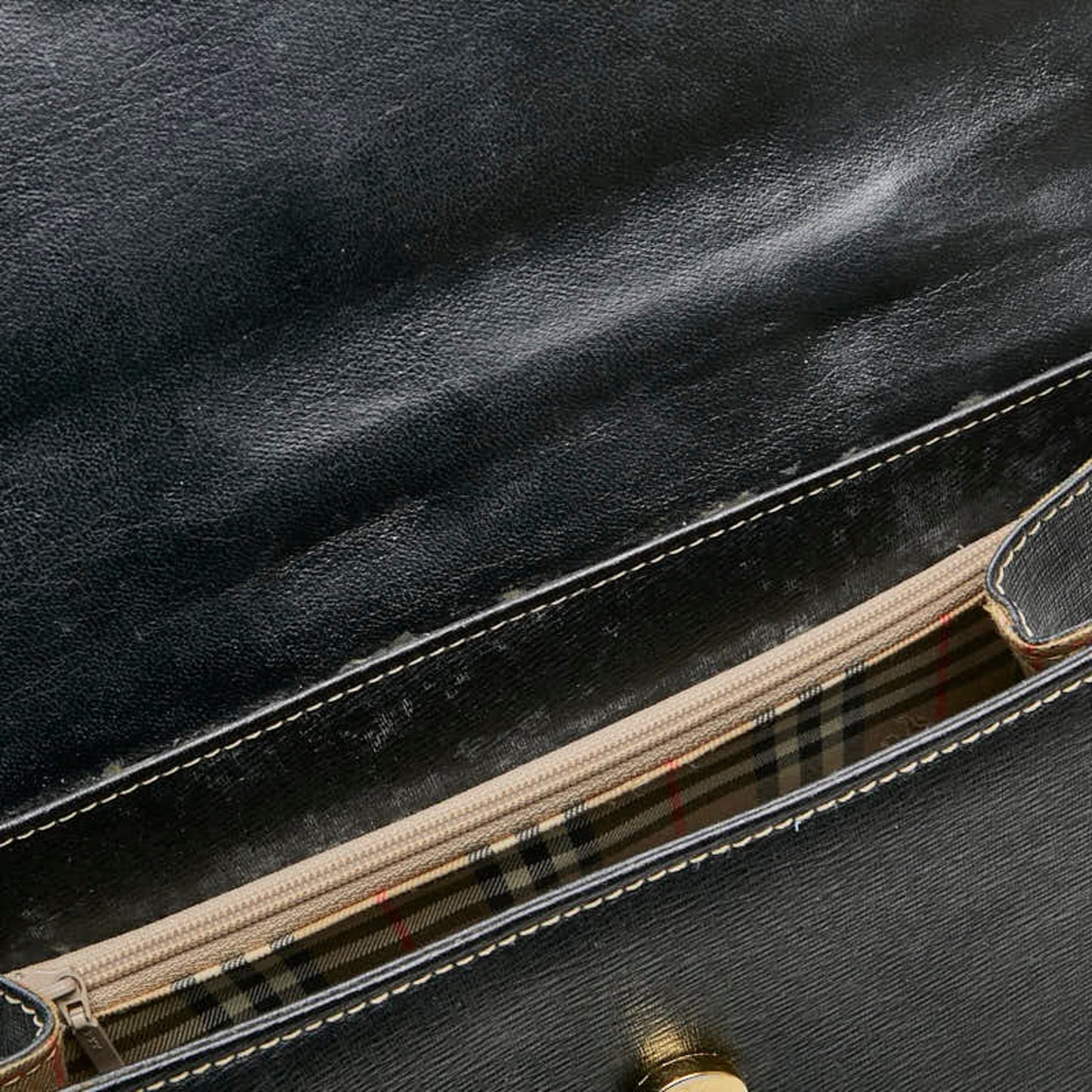 Burberry Nova Check Handbag Shoulder Bag 2Way Black Leather