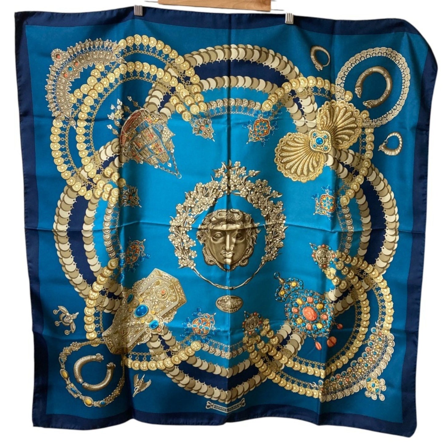 Hermes Carr 90 Kosmima Space 100% Silk Large Scarf/Shawl Blue