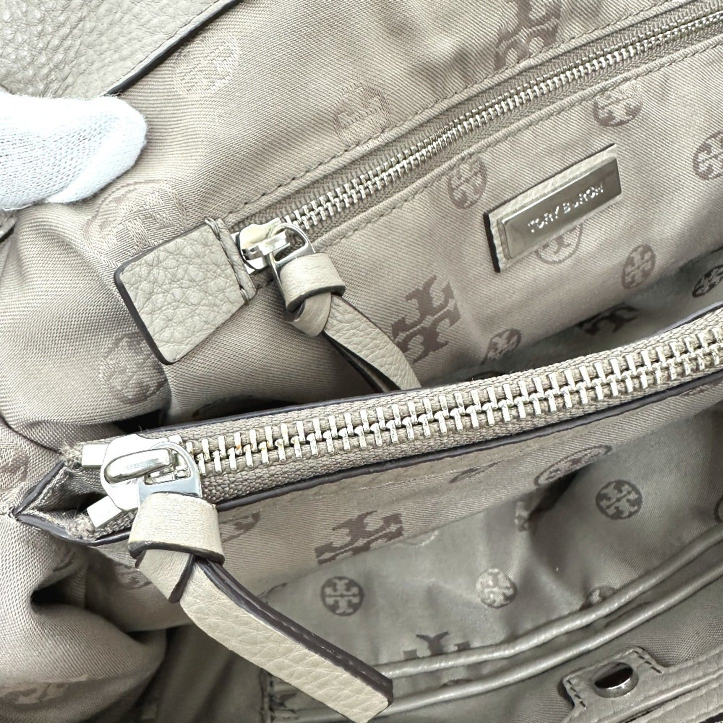 Tory Burch Logo Tote Bag Handbag Shoulder Leather