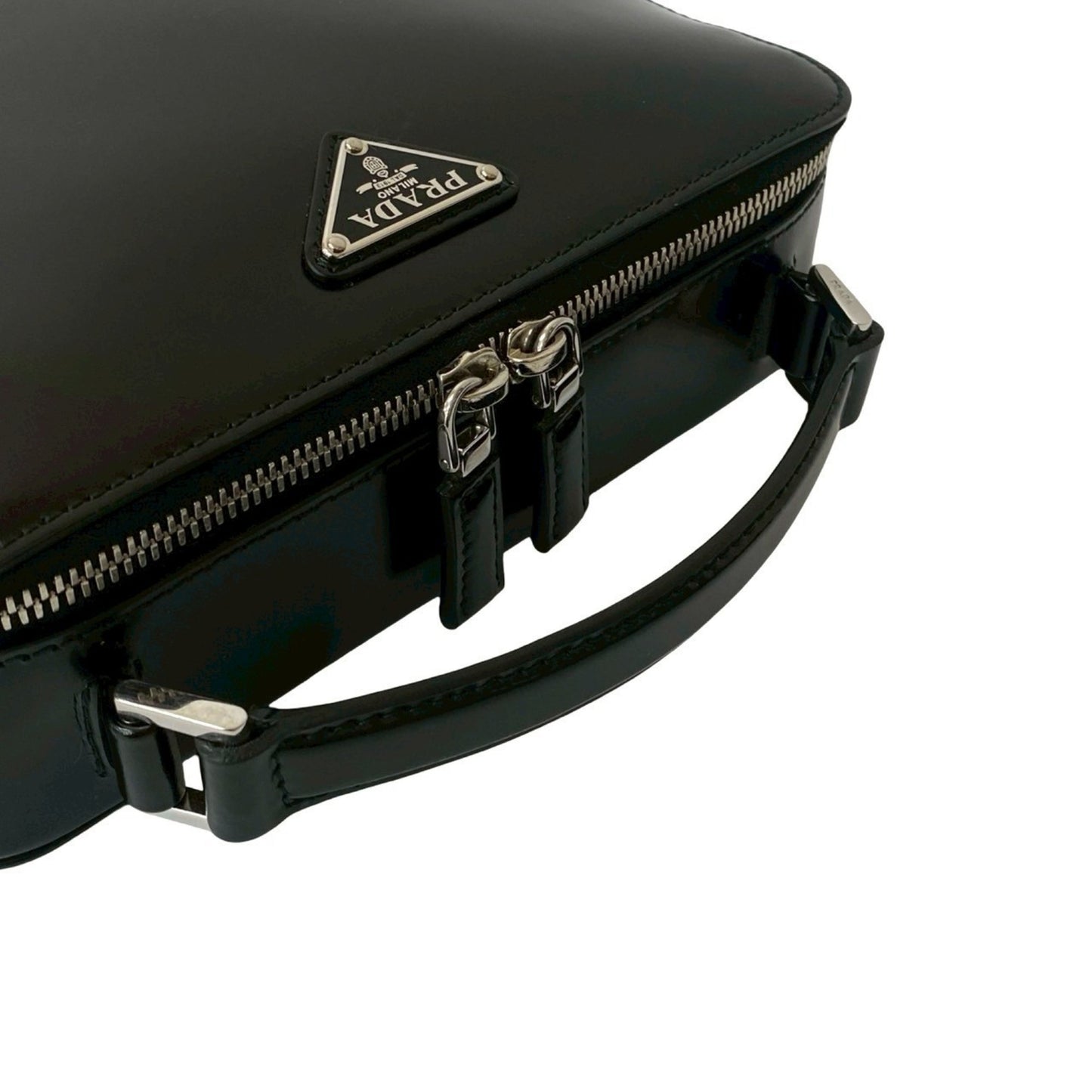 Prada Prada Brick Brushed Triangle Logo Hardware Leather Genuine 2-Way Handbag/Shoulder Bag Black