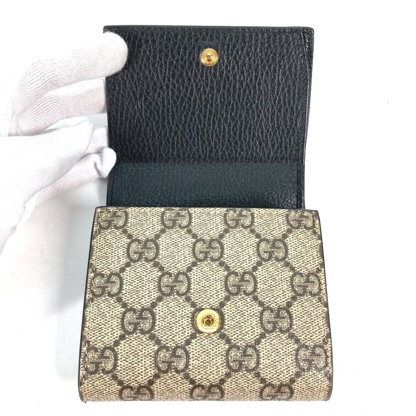 Gucci 598587 Gg Supreme Compact Wallet Folded Wallet Beige Black