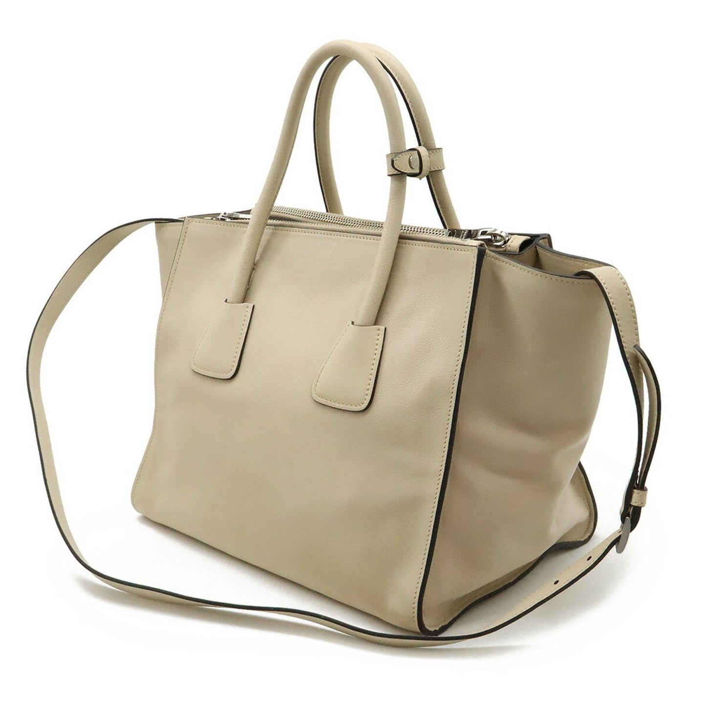 Prada Prada Triangle Handbag Tote Bag Shoulder Leather Light Beige Bn2619