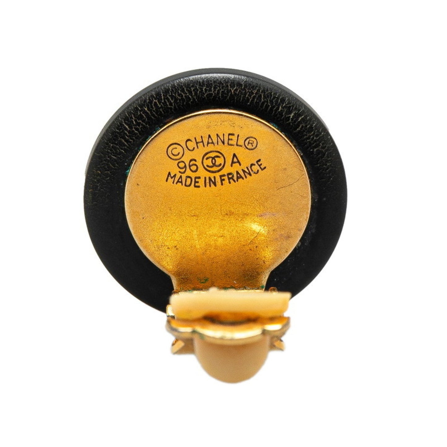 Vintage Chanel Coco Mark Round Earrings In Black And Gold
