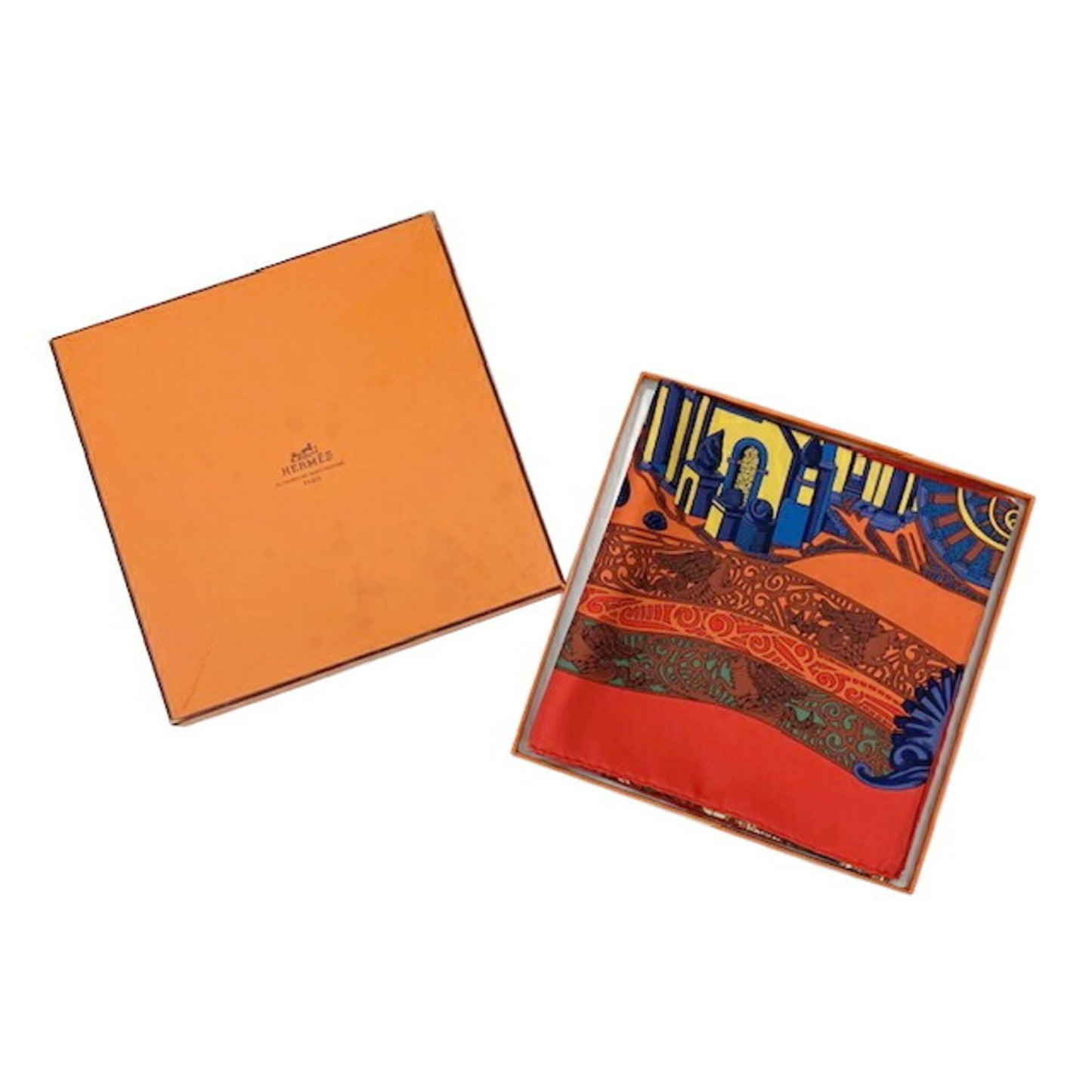 Hermes Hermes Carr 90 Scarf/Muffler Latlantide 100% Silk Orange