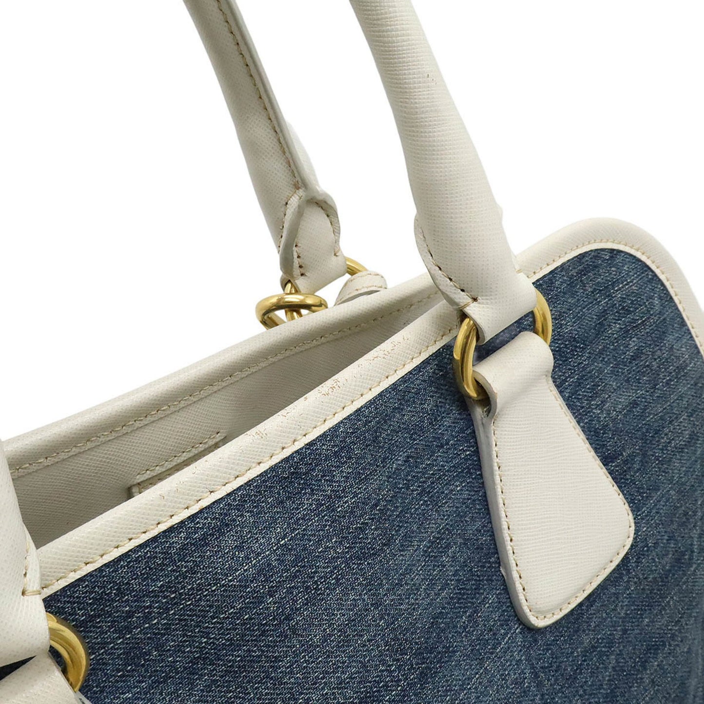 Prada Prada Triangle Handbag Tote Bag Shoulder Denim Leather Blue White Bn2254