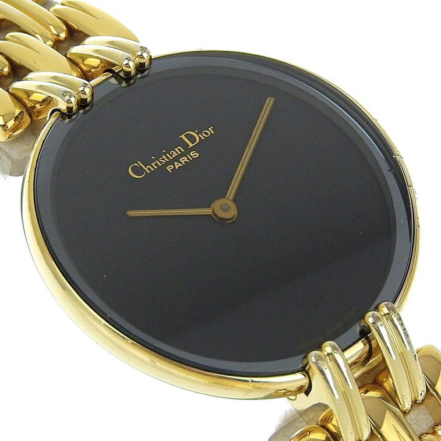 Christian Dior Bakira Watch D46-154-4 Gold Plated Quartz Analog Display Black Dial