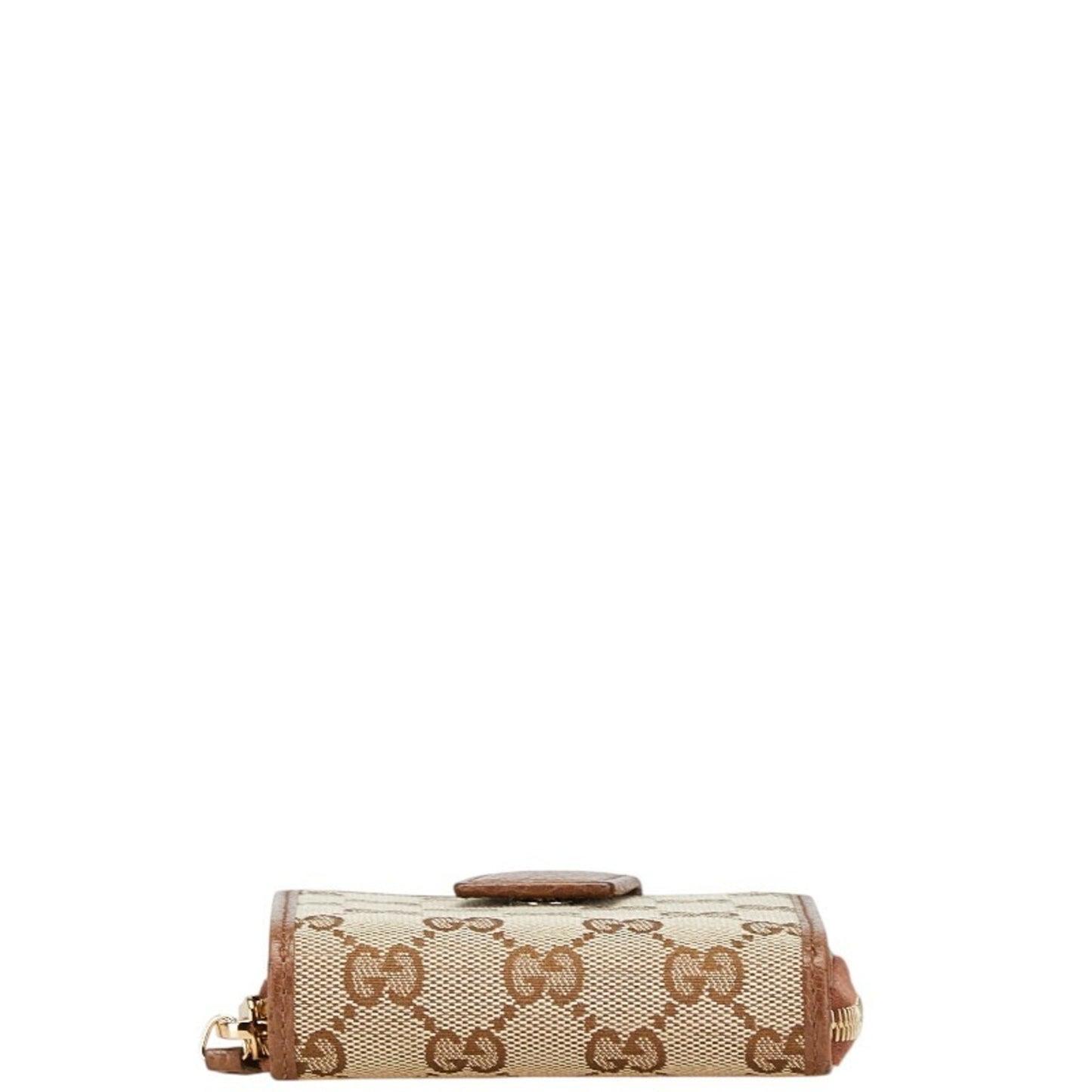 Gucci Gg Canvas Zip-Around Bifold Wallet 346056 Beige Brown Leather