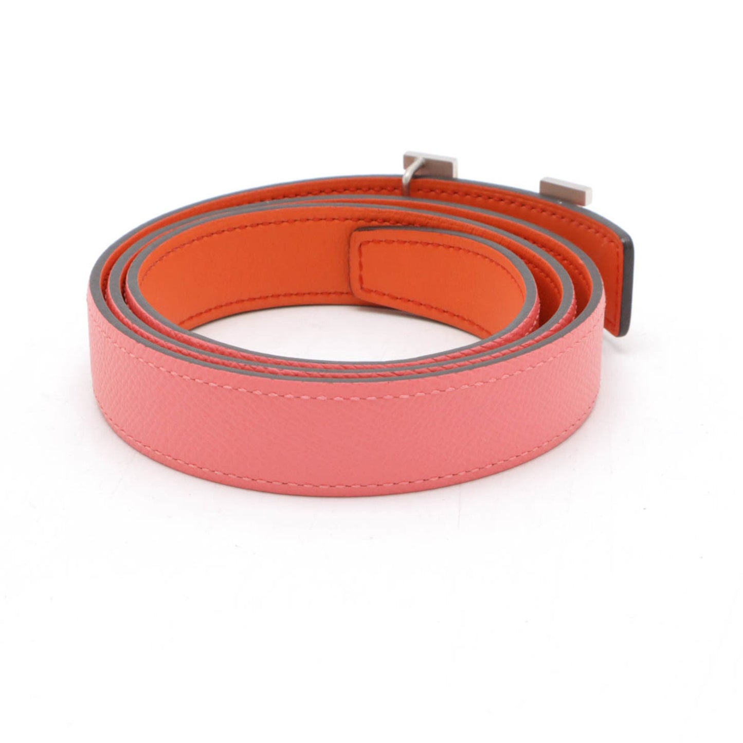 Hermes Mini Constance H Belt Reversible Leather Rose Azalee Pink Orange #80 A Stamp