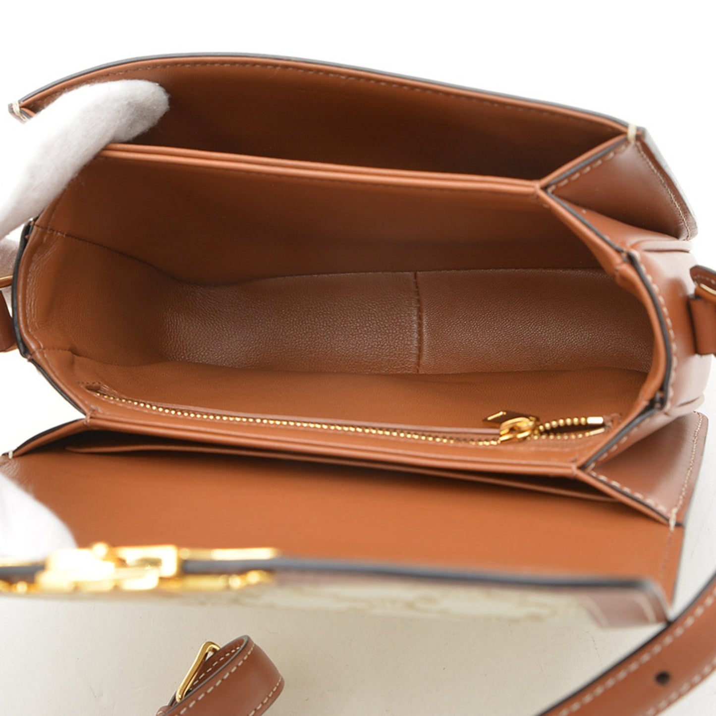 Celine Teen Triomphe Shoulder Bag Canvas Leather White Tan 188882 Bp