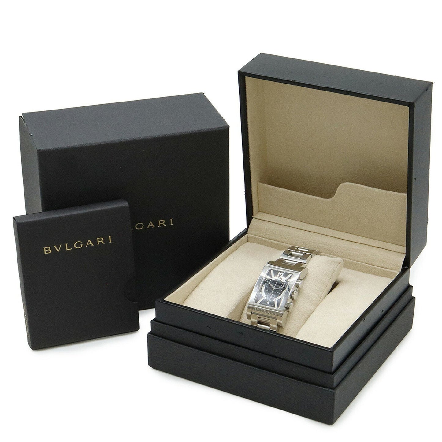 Bvlgari Rettangolo Black Dial Stainless Steel Quartz
