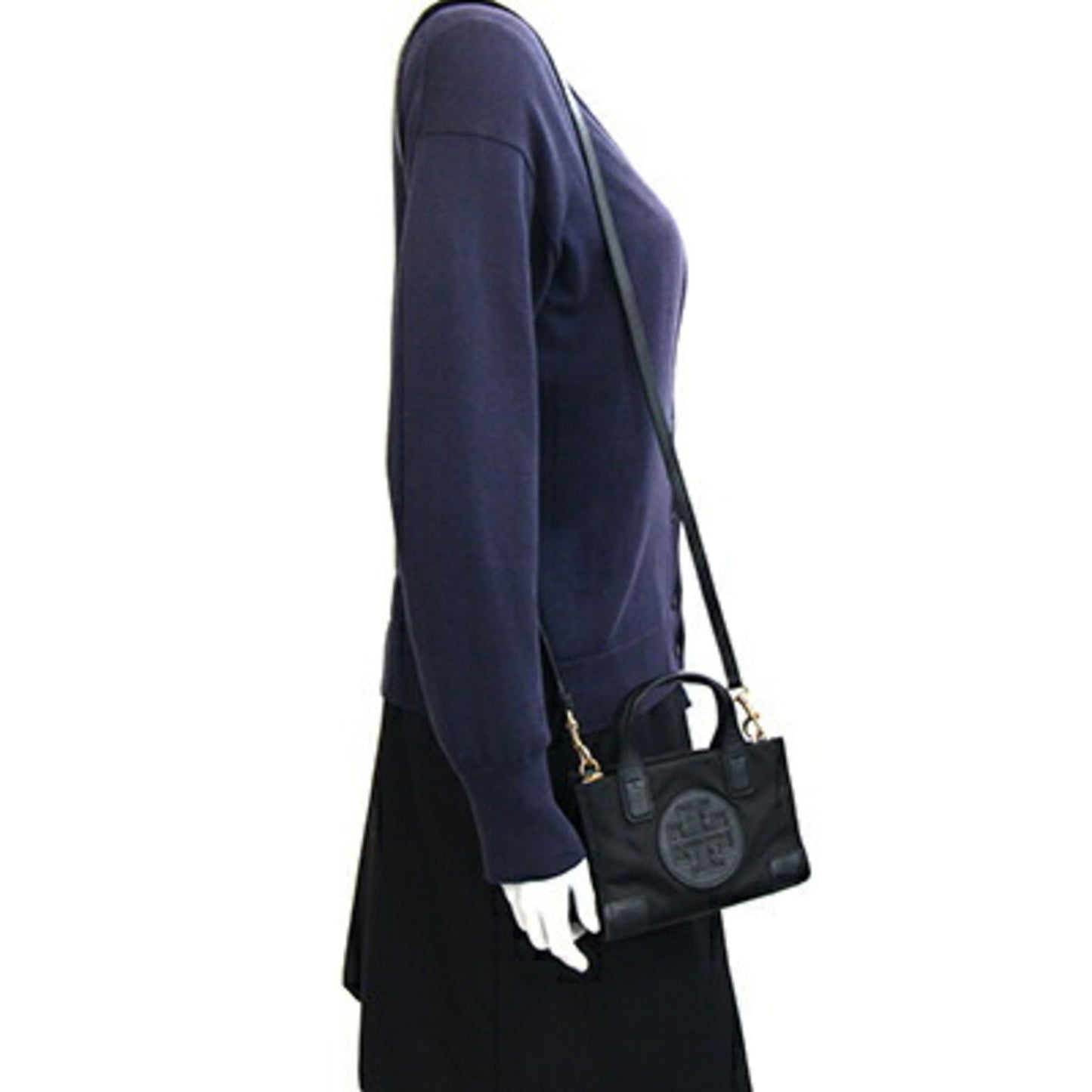 Tory Burch Ella Micro Tote 82444 Black Polyester Leather Small Shoulder Bag Pochette