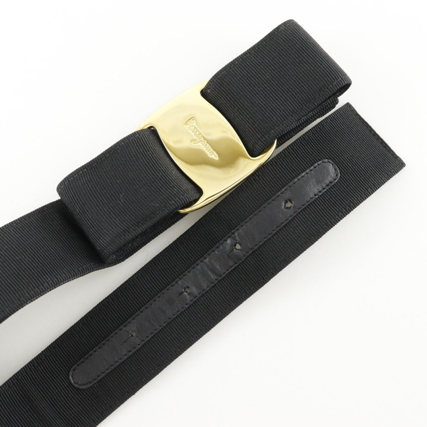 Salvatore Ferragamo Vara Ribbon Belt 8046 Canvas X Gold Plated Black / Vala