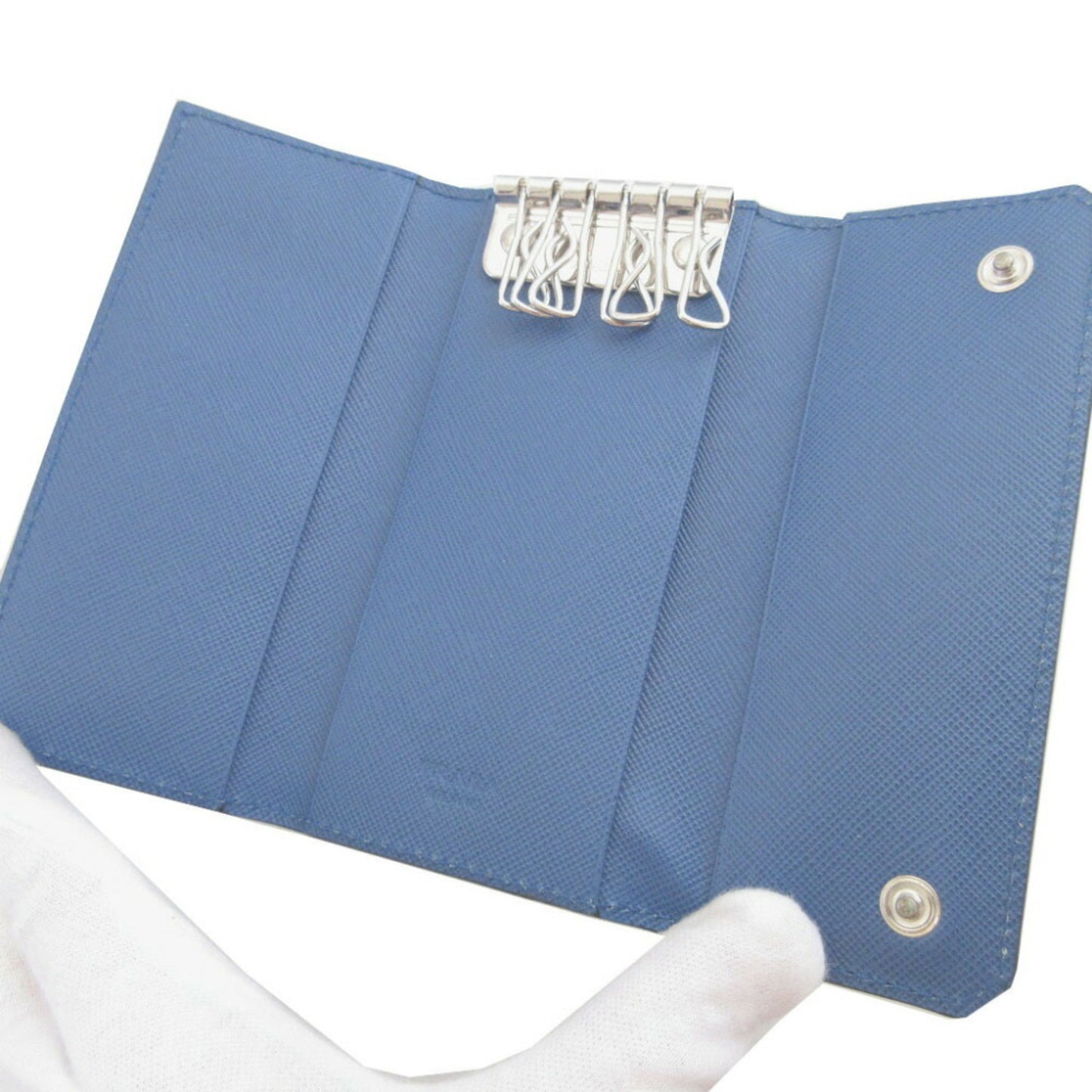 Like New Prada 2M0223 Saffiano Leather Blue 6-Ring Key Case 1310Prada
