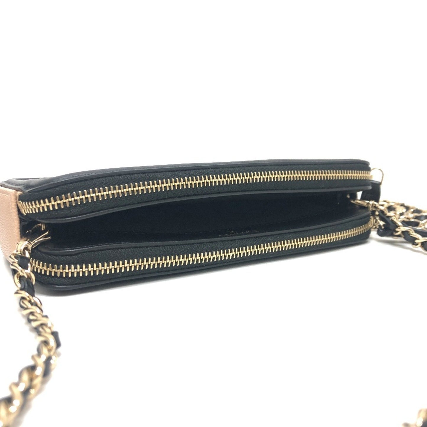 Chanel A84450 Cc Filigree Bicolor Wallet Long Chain Caviar Skin
