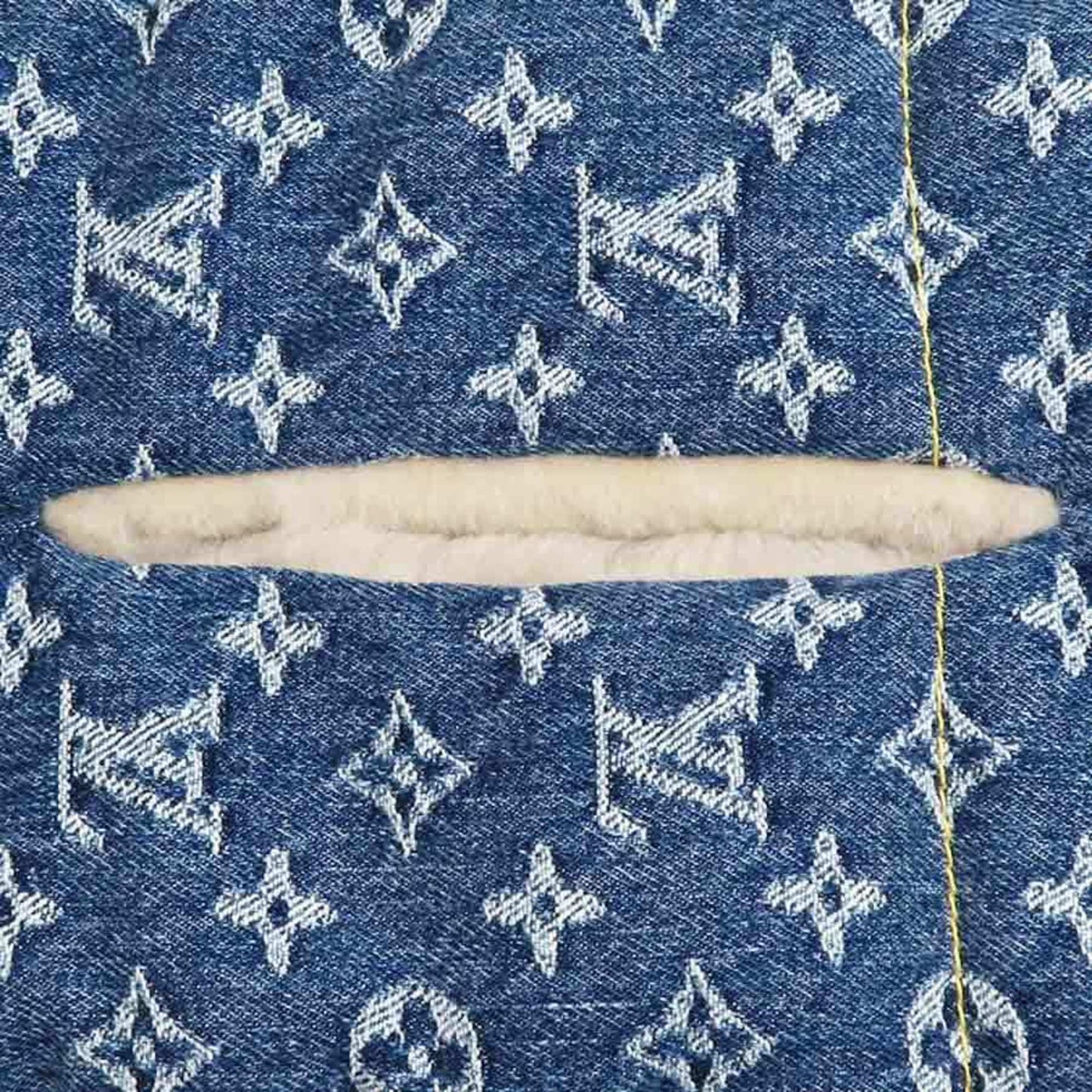 Louis Vuitton Scarf Nigo Collaboration Monogram Denim Echarpe Shearling Fur Blue X Beige