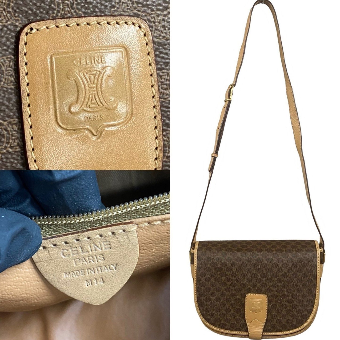 Celine Macadam Vintage Blason Triomphe Leather Shoulder Bag/Pochette In Brown