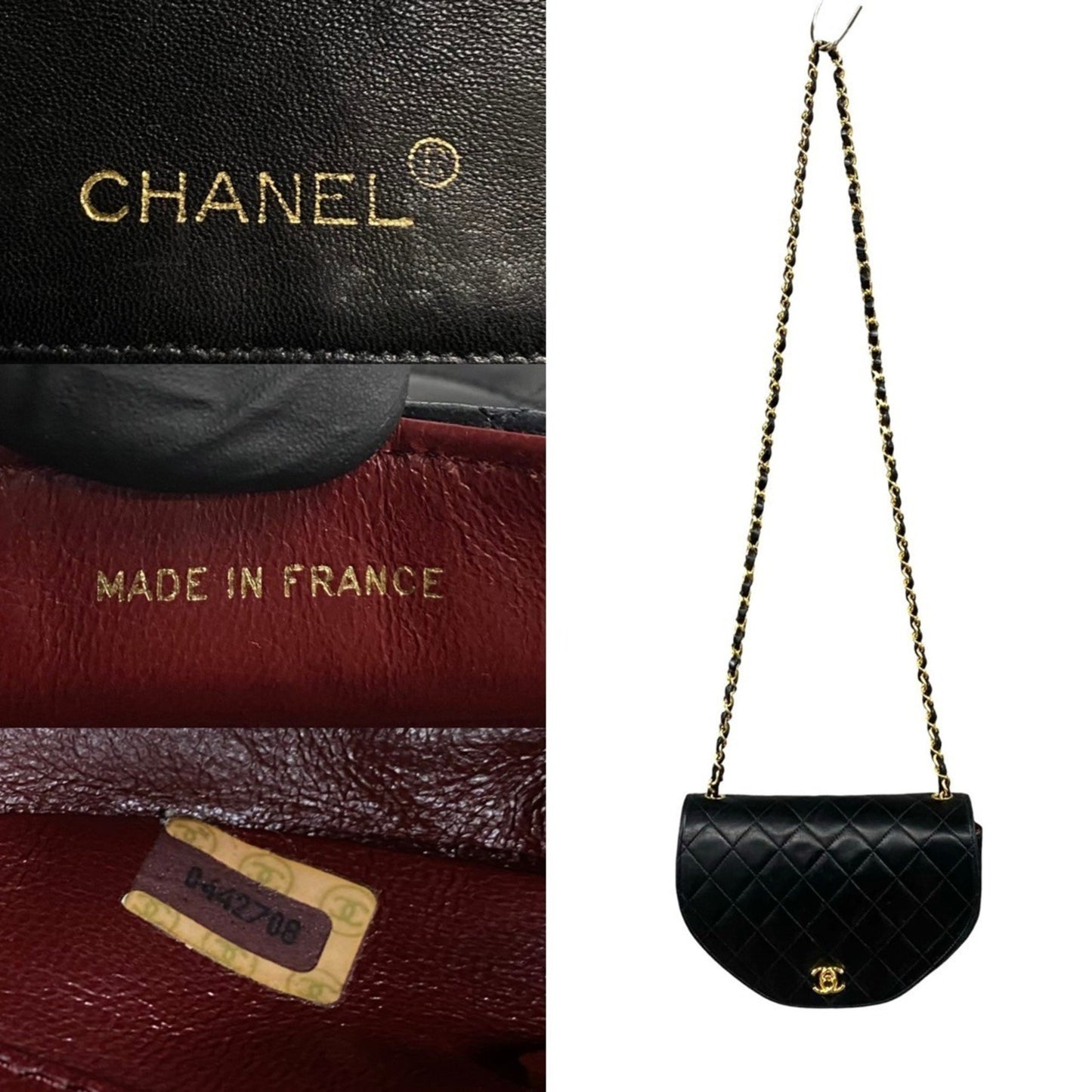 Chanel Matelasse Coco Mark Lambskin Chain Shoulder Bag Pochette Black 21404