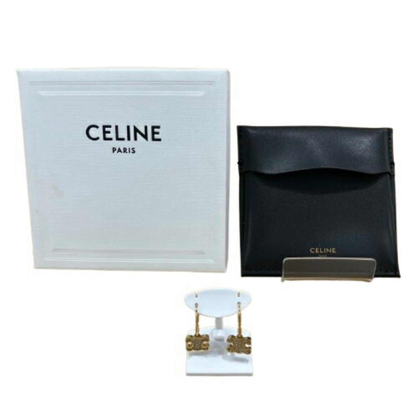 Celine Triomphe Rhinestone Earrings In Gold Color