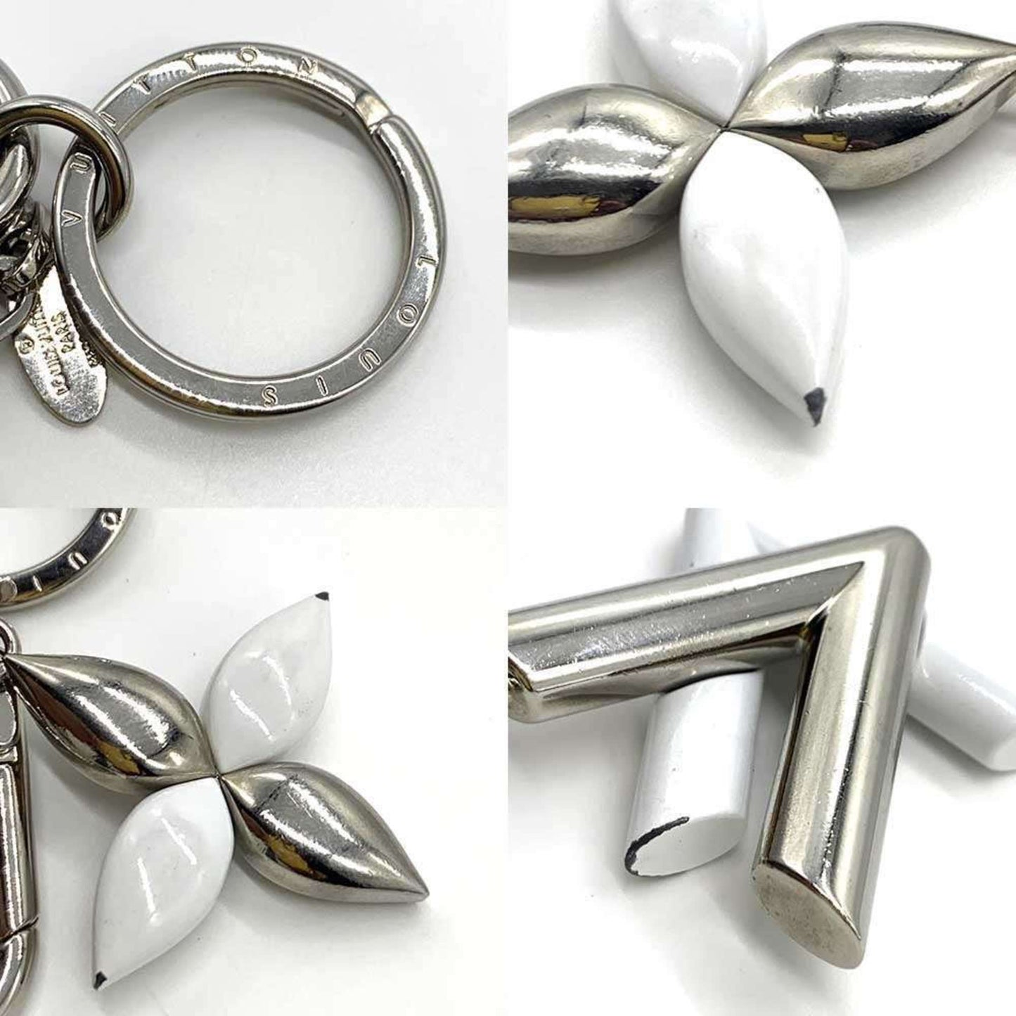 Louis Vuitton Keyring Monogram Flower Twist Keychain White X Silver Louis Vuitton