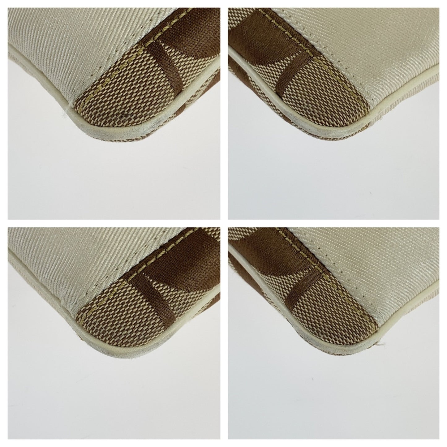 Coach Signature Beige White Gold Hardware Canvas Leather Shoulder Bag Pochette Crossbody