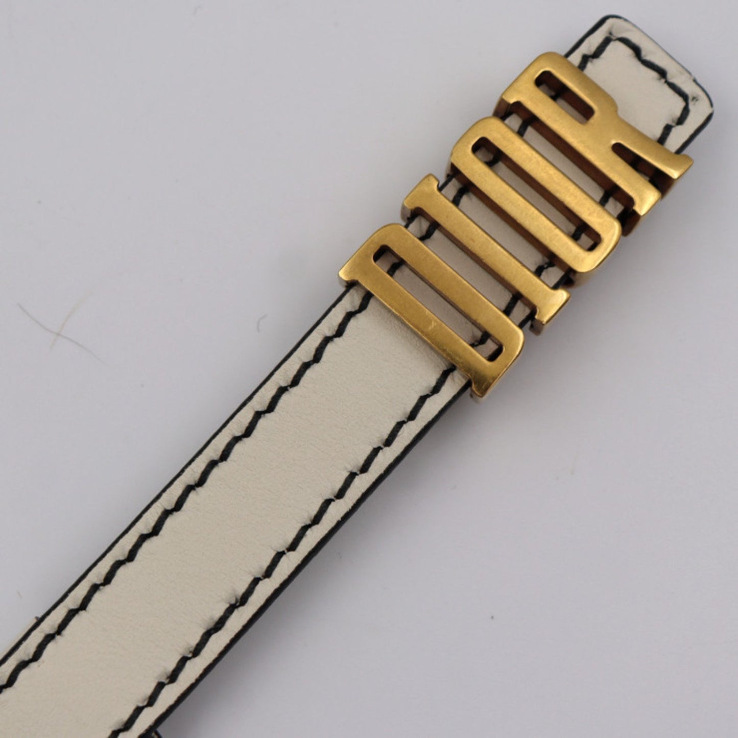 Christian Dior D-Fence Belt Leather Ivory System Gold Metal Fittings Logo Narrow