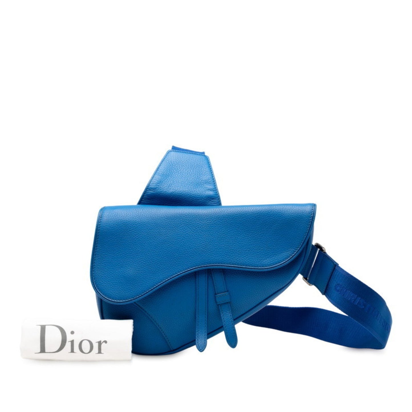 Christian Dior Dior Maxi Saddle Bag Shoulder Body Blue Leather