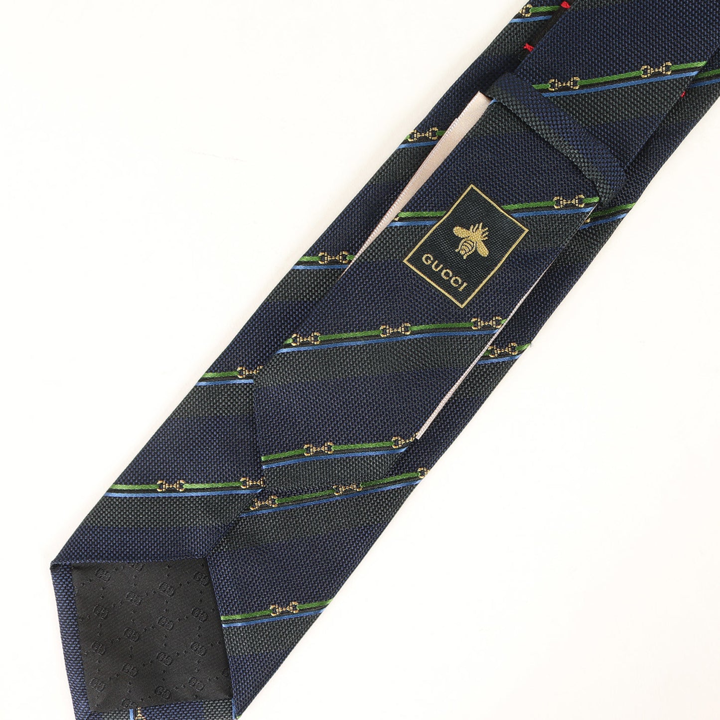 Gucci Horsebit Regimental Silk Tie In Navy Blue For Men