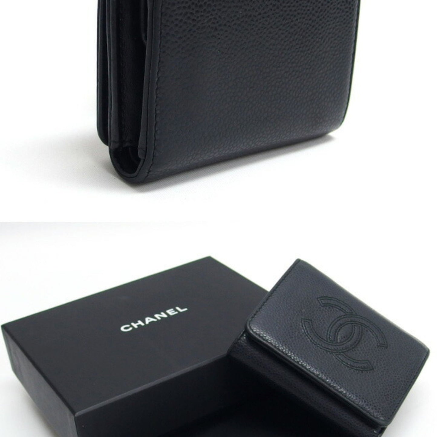 Chanel Caviar Skin Tri-Fold Compact Wallet Black