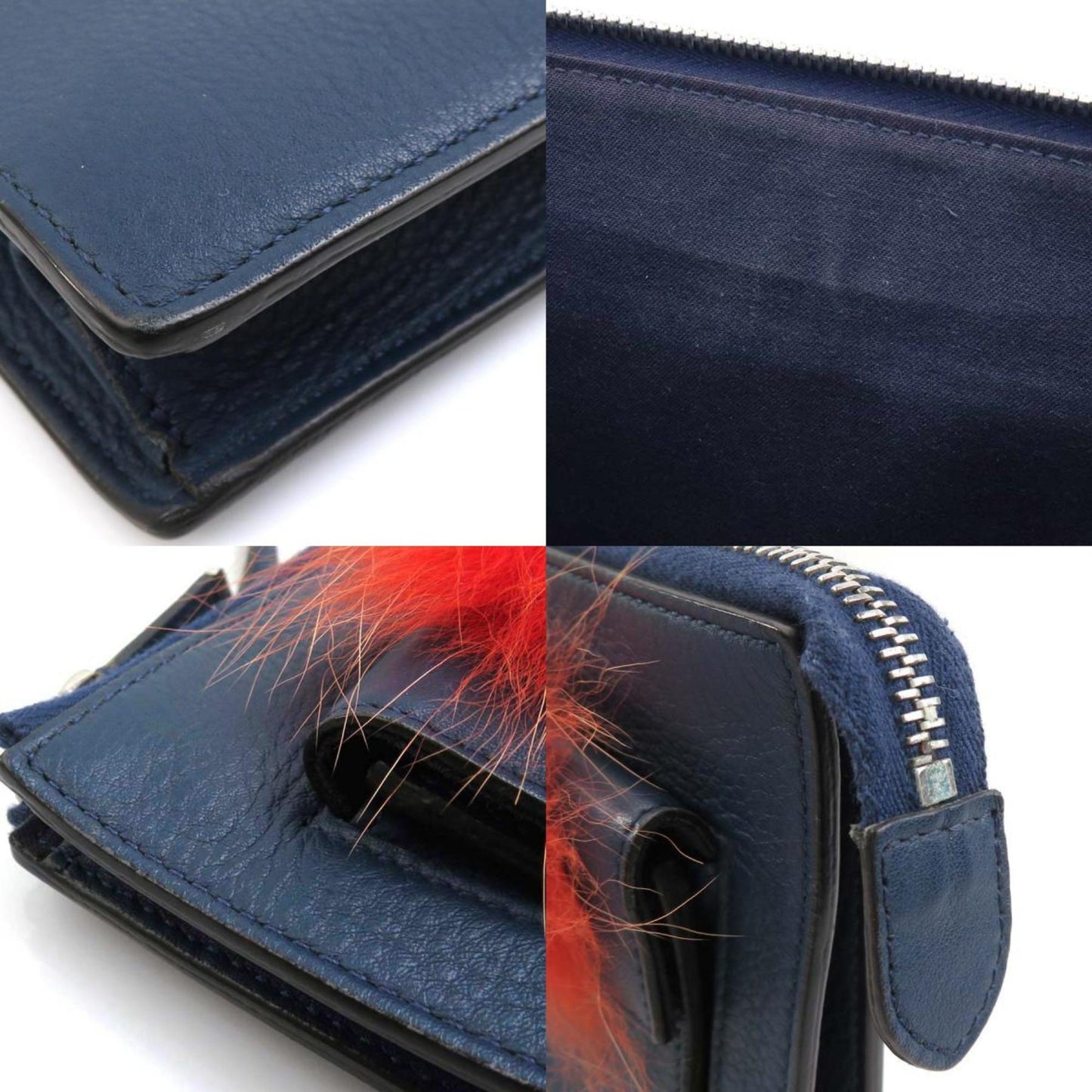 Fendi Shoulder Bag Bug Monster Leather Navy