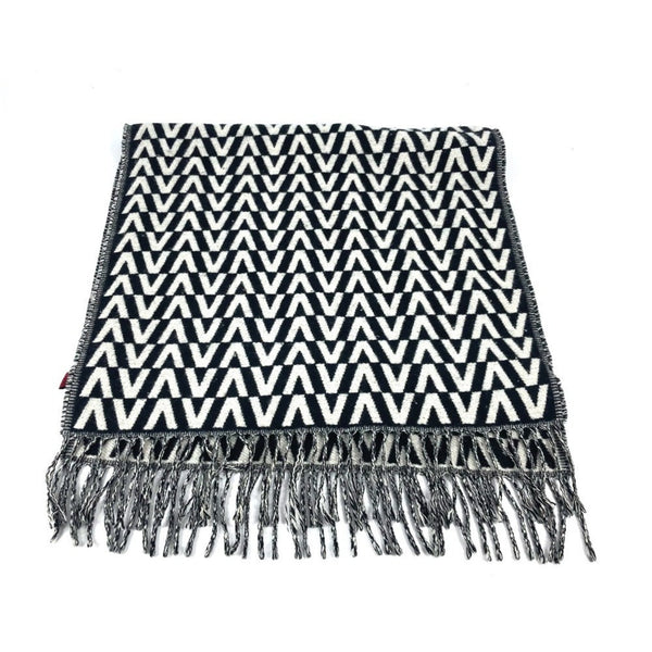 Valentino Valentino Logo Fringe Bicolor Scarf Cashmere
