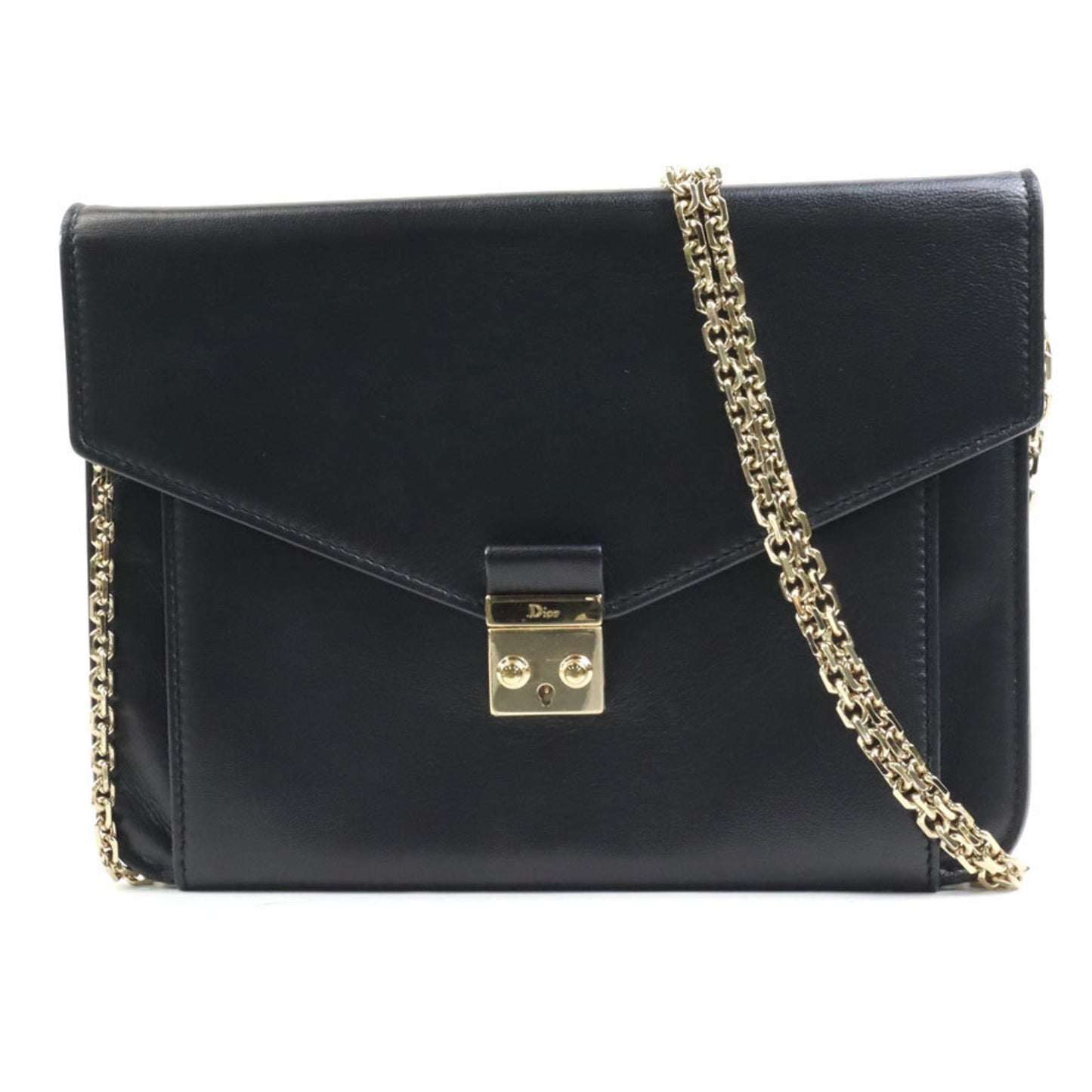 Christian Dior Chain Wallet Clutch Bag Leather Black