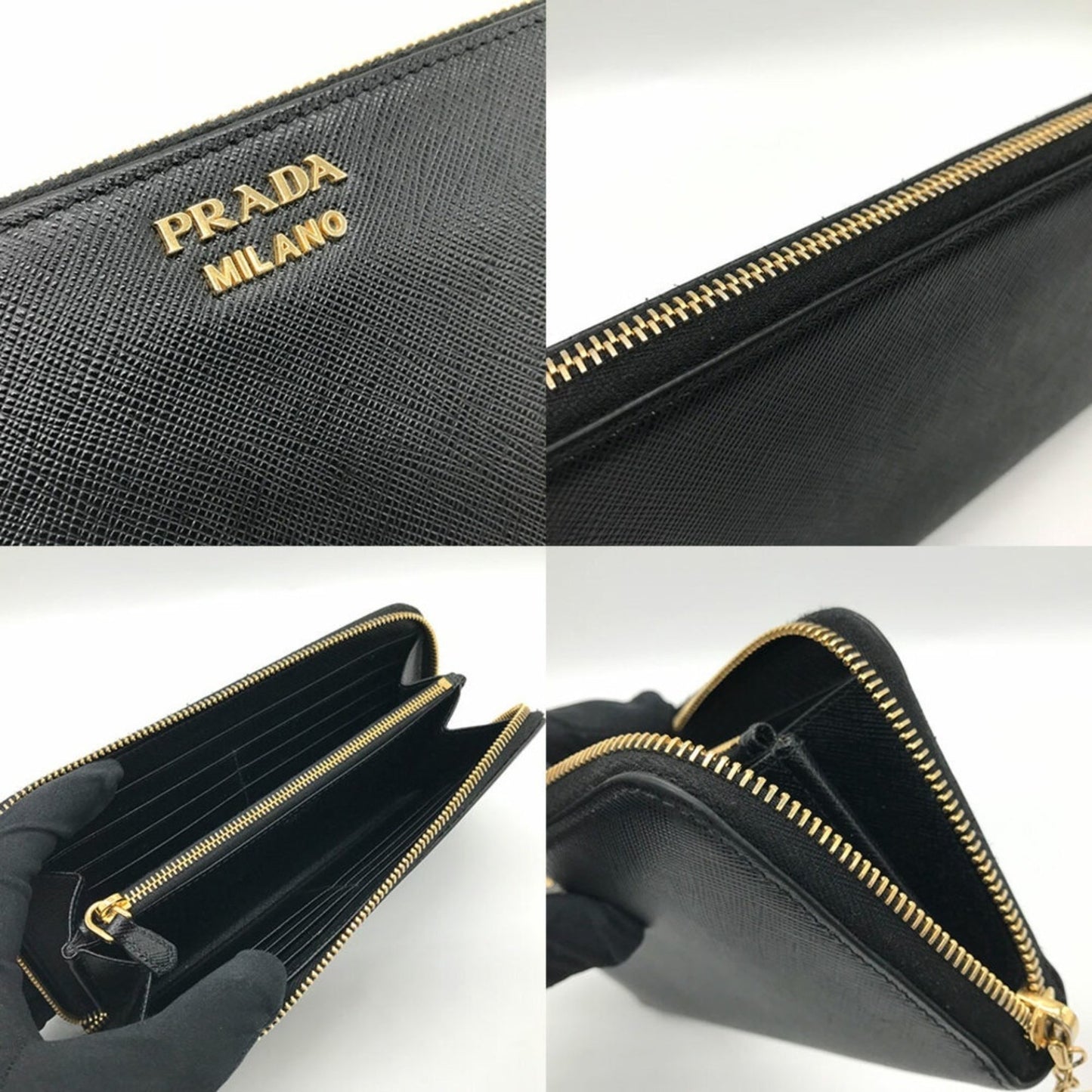 Prada Long Wallet Round Saffiano Leather Black
