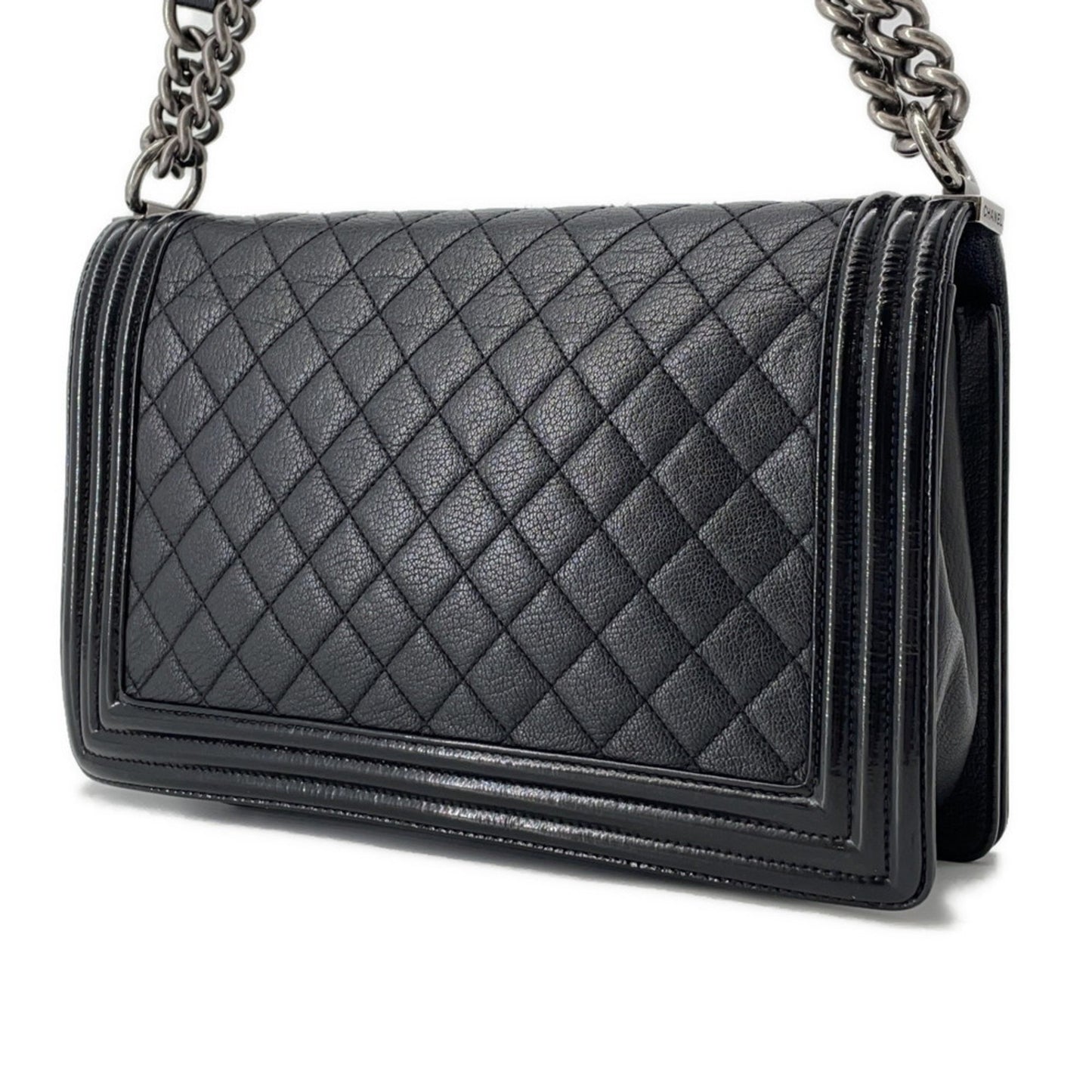 Chanel Chain Shoulder Bag Boy Large Matelasse Coco Mark Lambskin Patent Leather A92193 Chanel Black