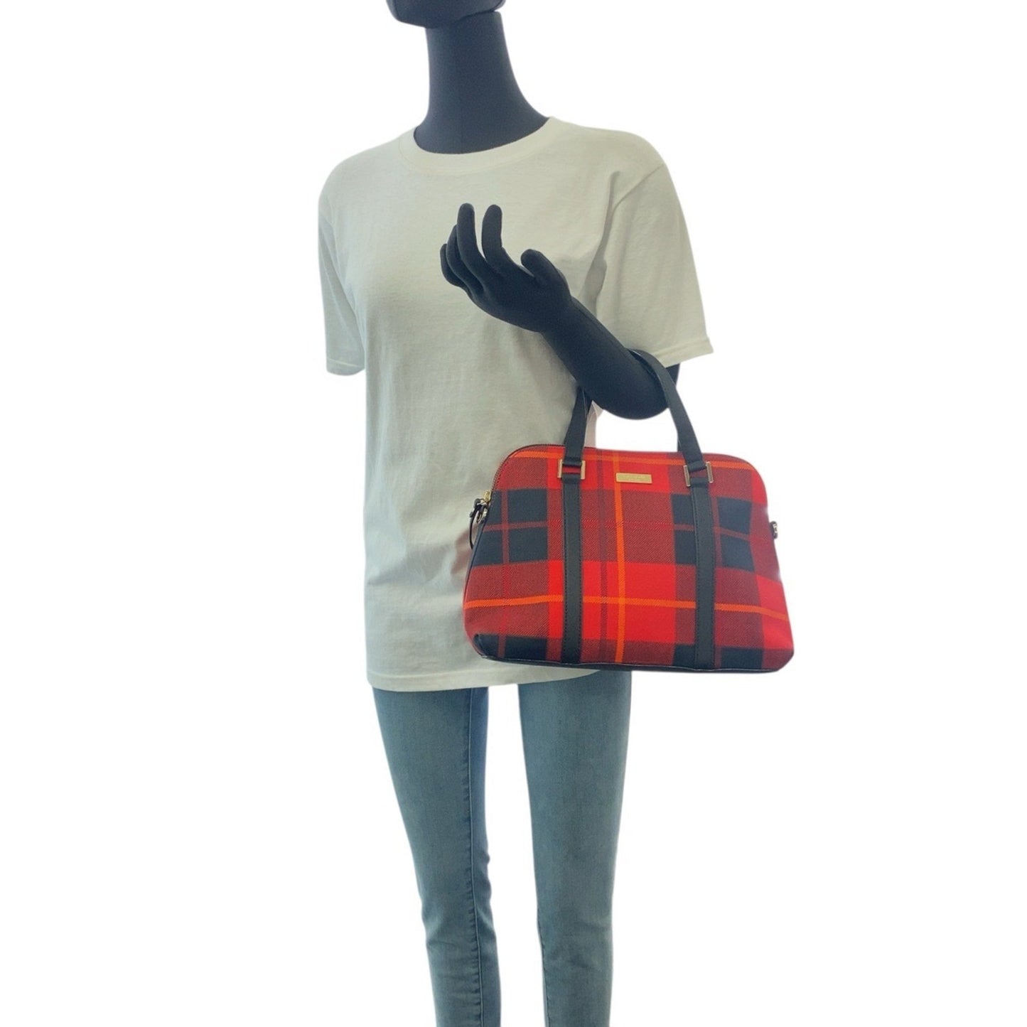 Kate Spade Red Black Silver Hardware Canvas Leather Handbag Shoulder Bag 2Way
