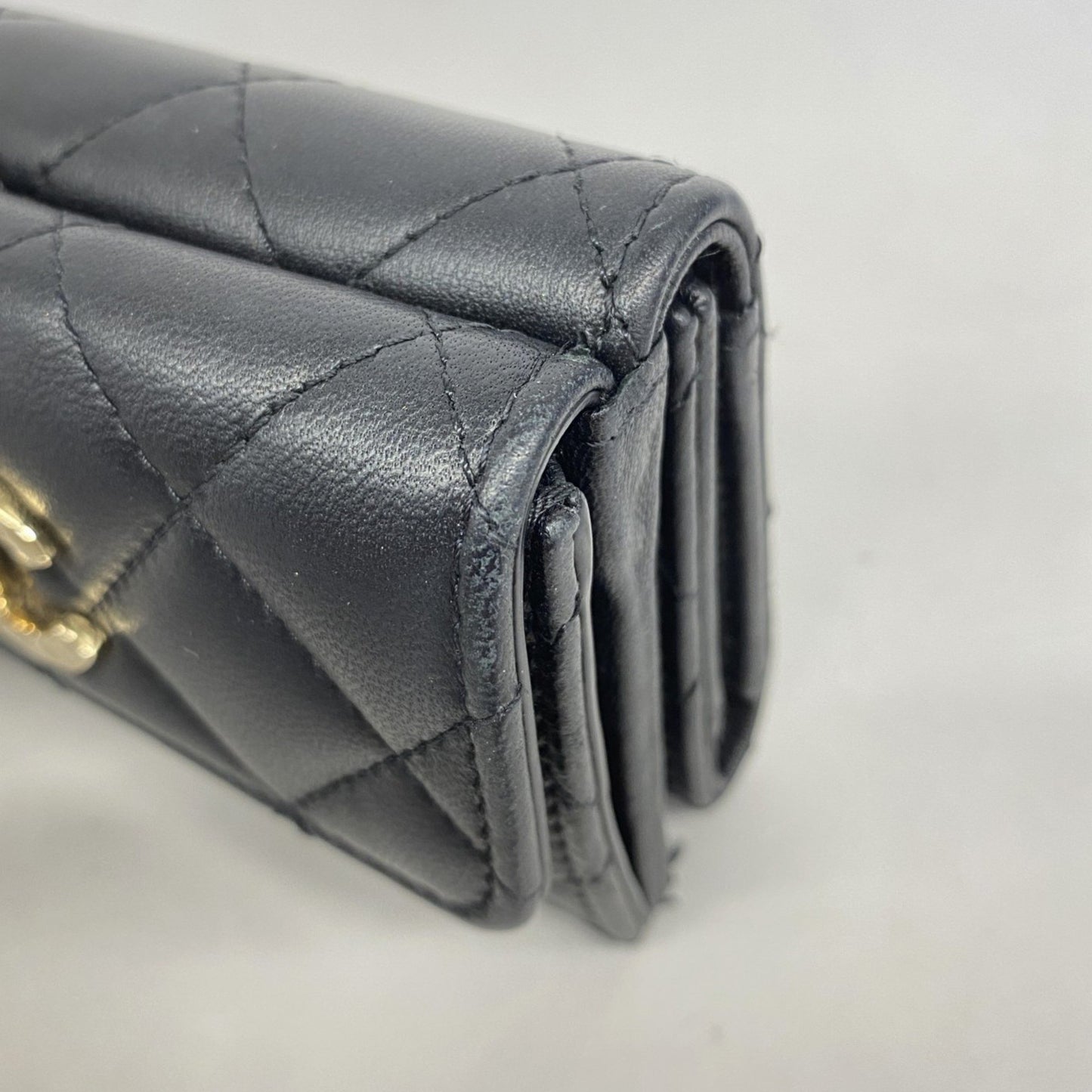 Chanel Matelasse Tri-Fold Wallet In Black Lambskin