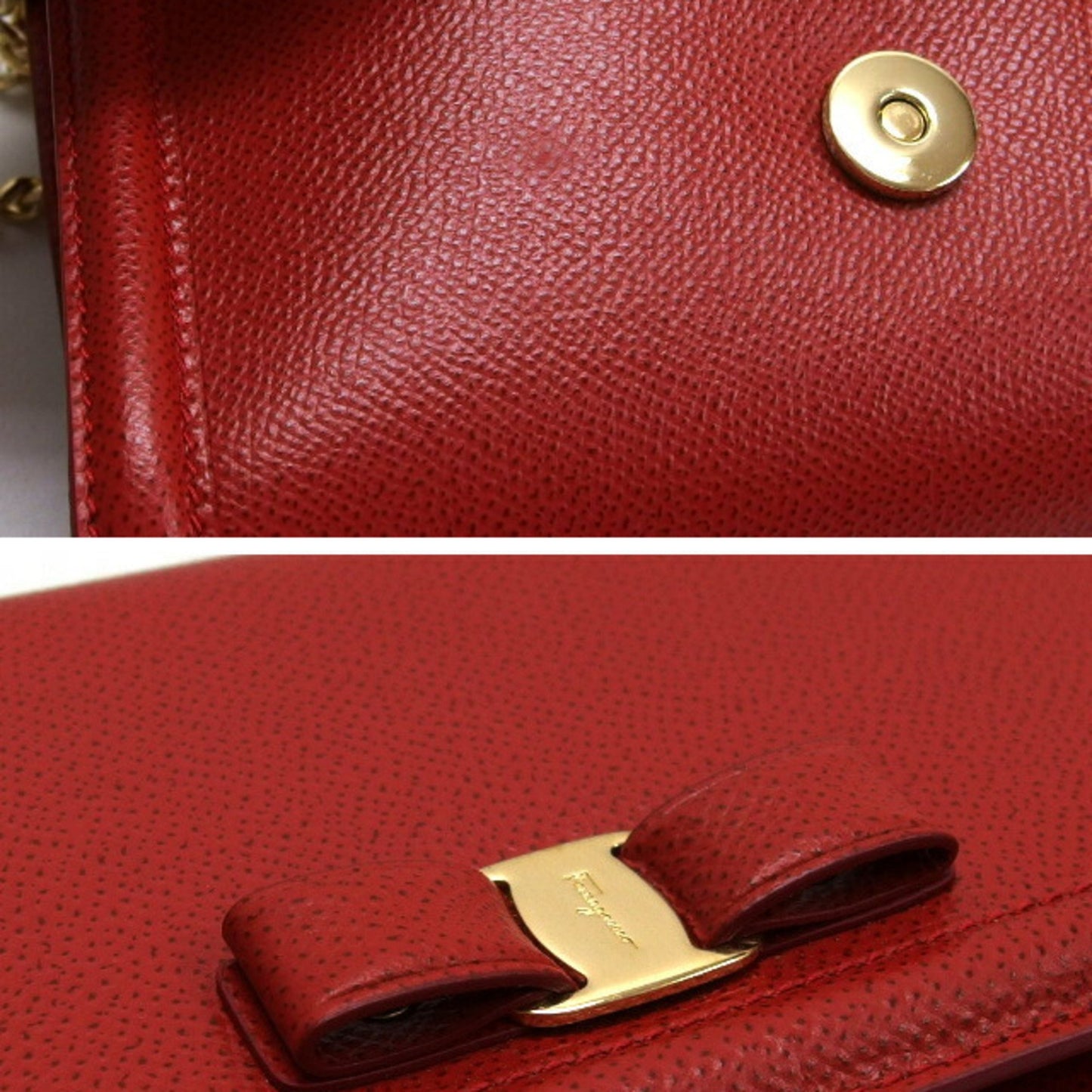 Salvatore Ferragamo Vara Ribbon Chain Shoulder Bag Red